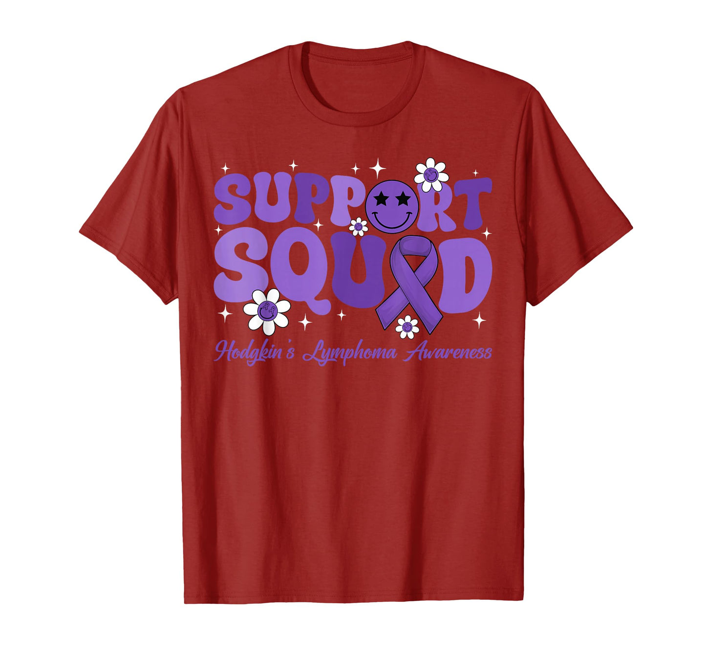 Retro Groovy Support Squad Hodgkins Lymphoma Lavender Ribbon T-Shirt