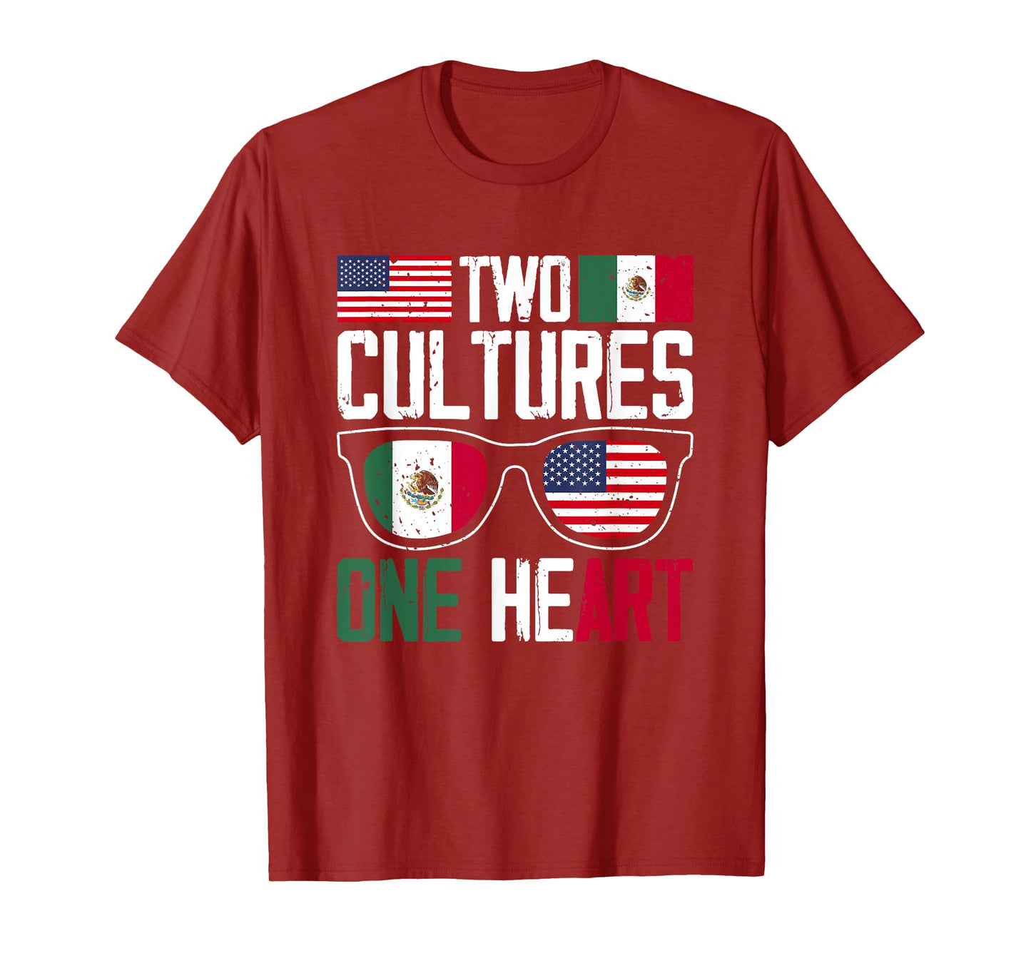 Two Cultures One Heart Mexico Usa America Mexican American T-Shirt