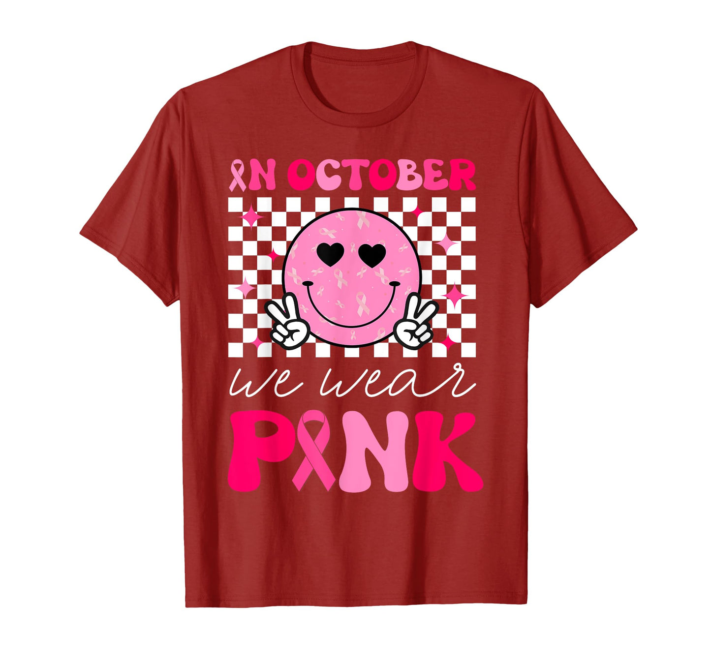 Groovy Breast Cancer Awareness In October We Wear Pink T-Shirt