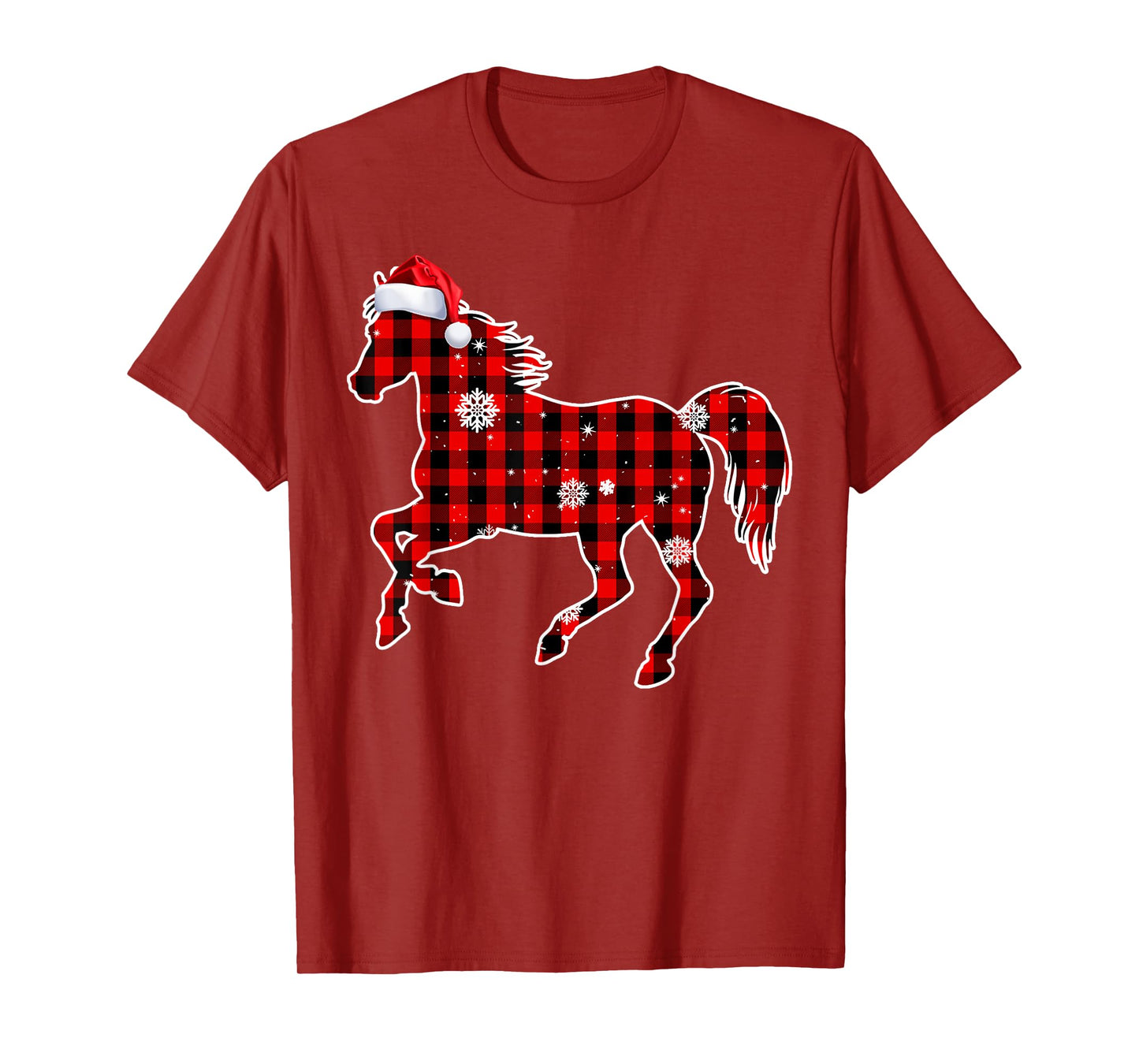 Horse Buffalo Plaid Santa Christmas Matching Family Pajamas T-Shirt