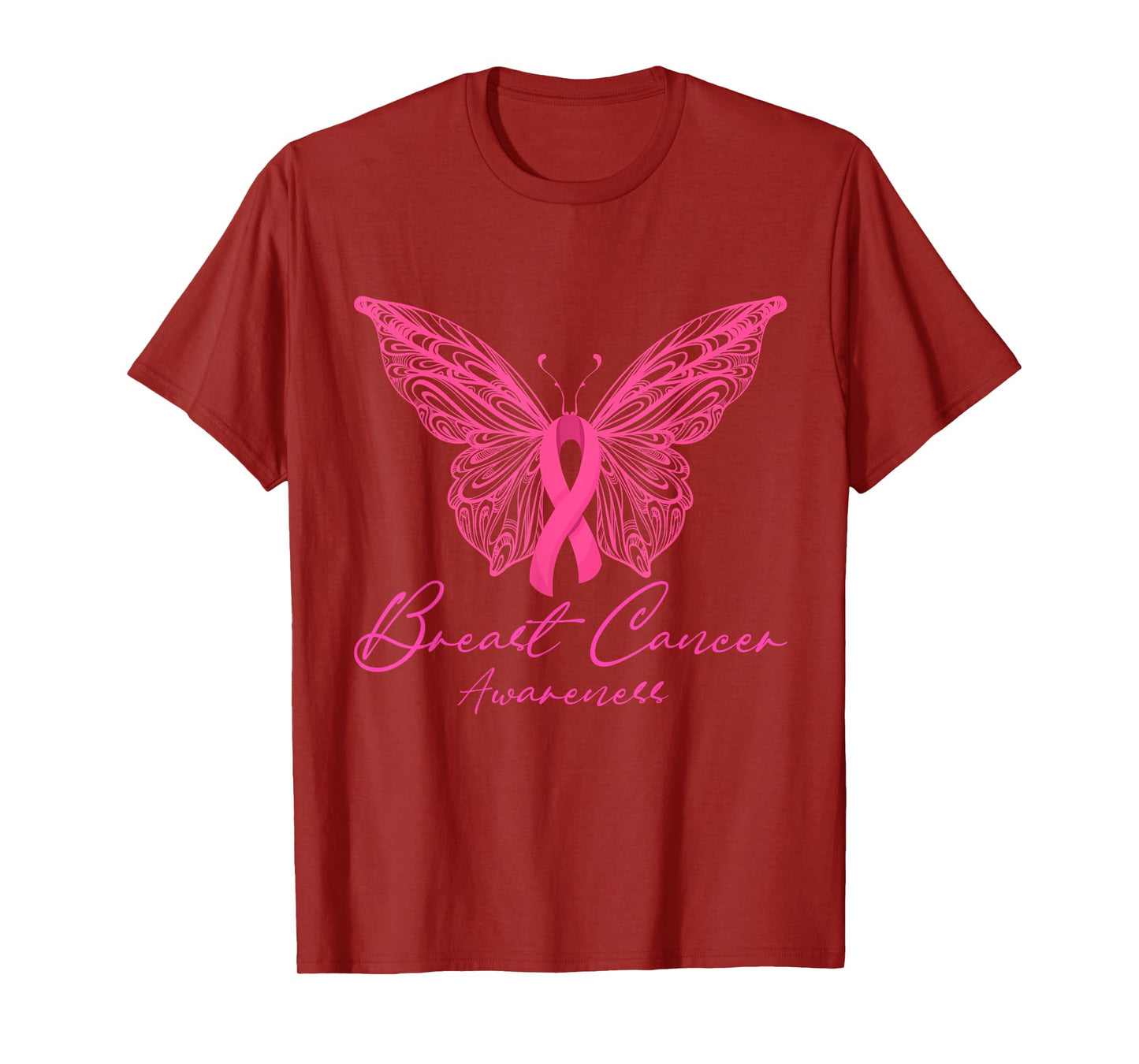 Breast Cancer Awareness Pink Butterfly Pink Ribbon Women T-Shirt