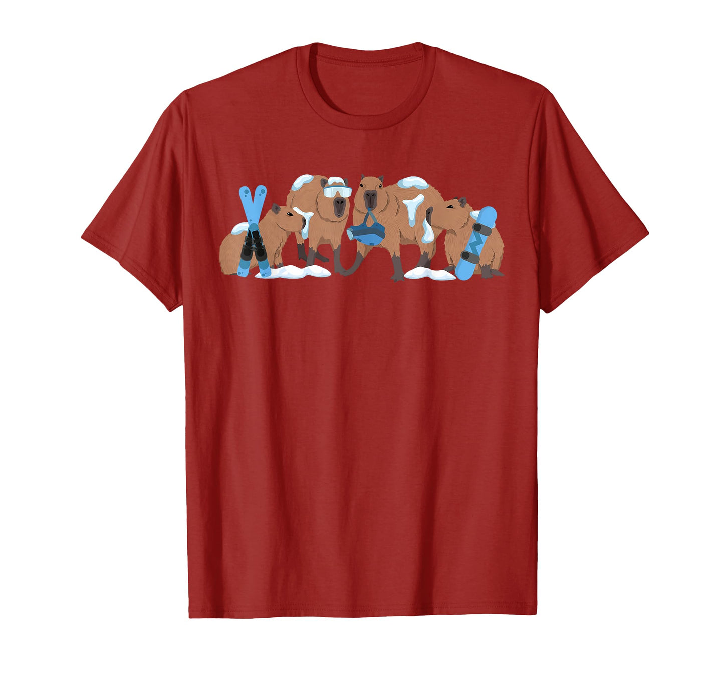 Capybara Skiing Cute Capy Snowboard Winter Capybara Lover T-Shirt