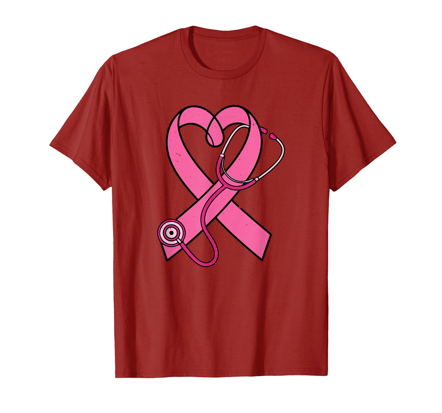 Pink Ribbon Stethoscope Breast Cancer Awareness Nurse T-Shirt