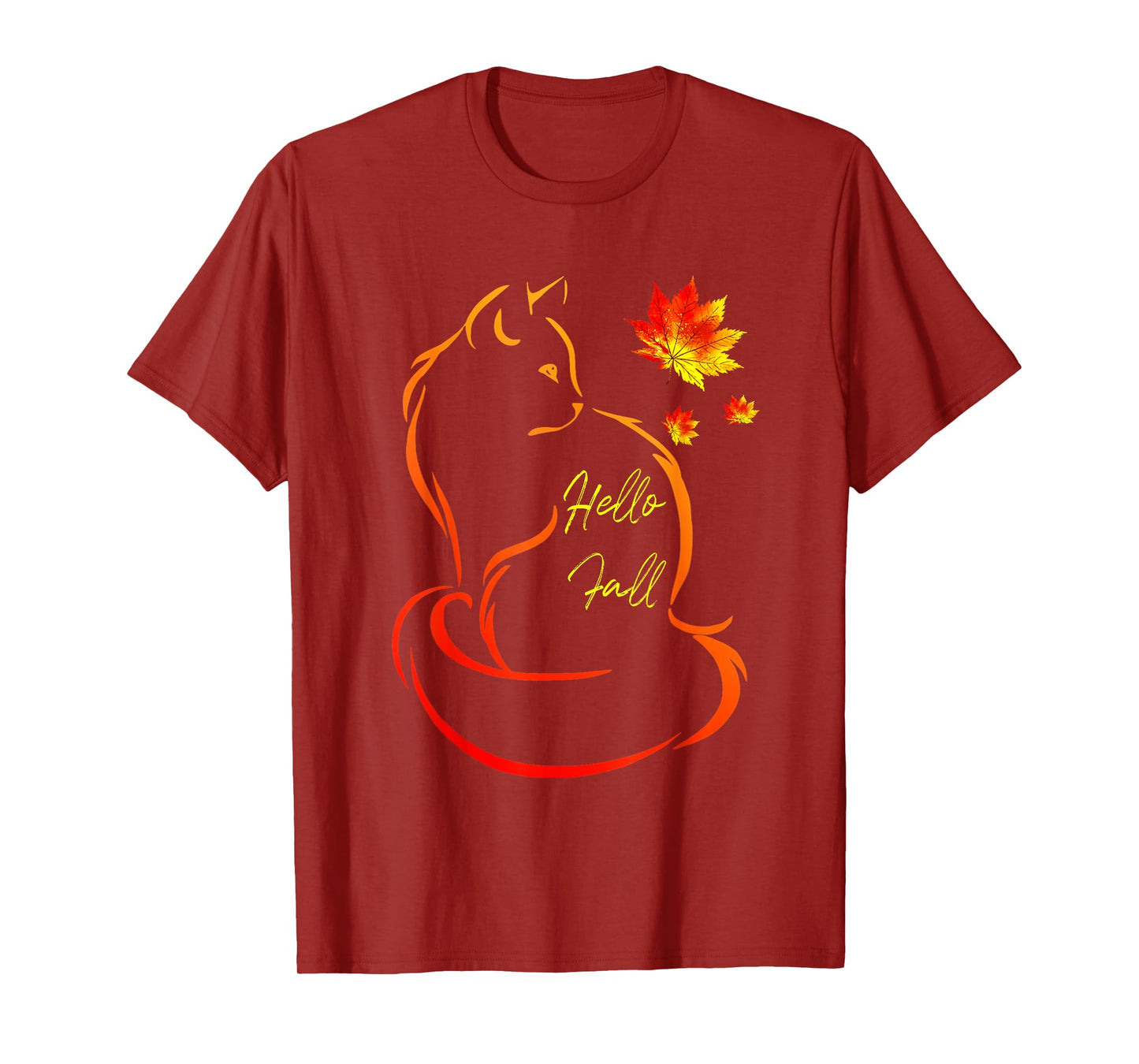 Hello Fall Cat Shirt Cat Autumn Leaves Kitten Lover T-Shirt for Men Women Kids
