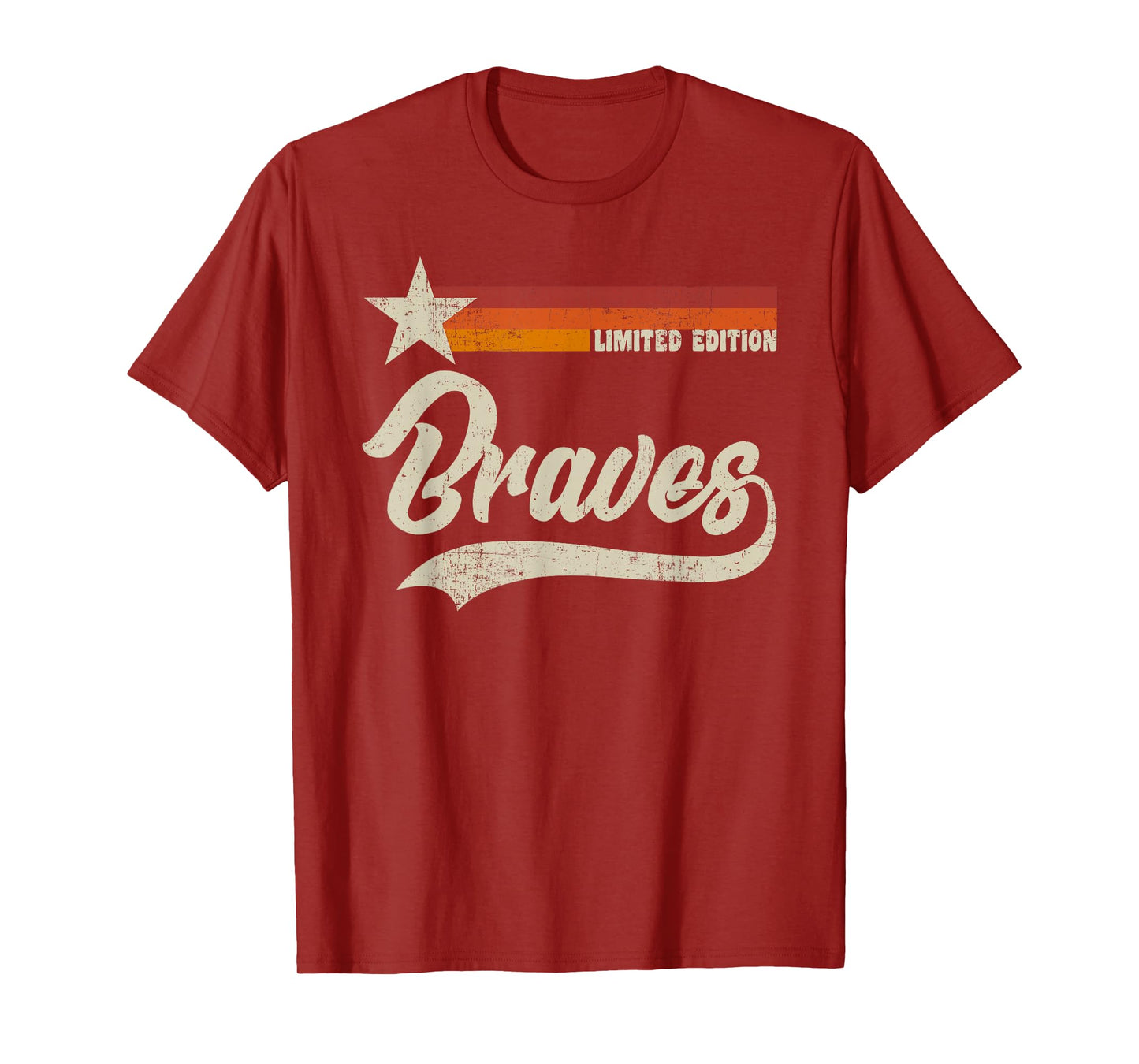 Vintage Braves Name Retro Three Stripe Weathered Throwback T-Shirt