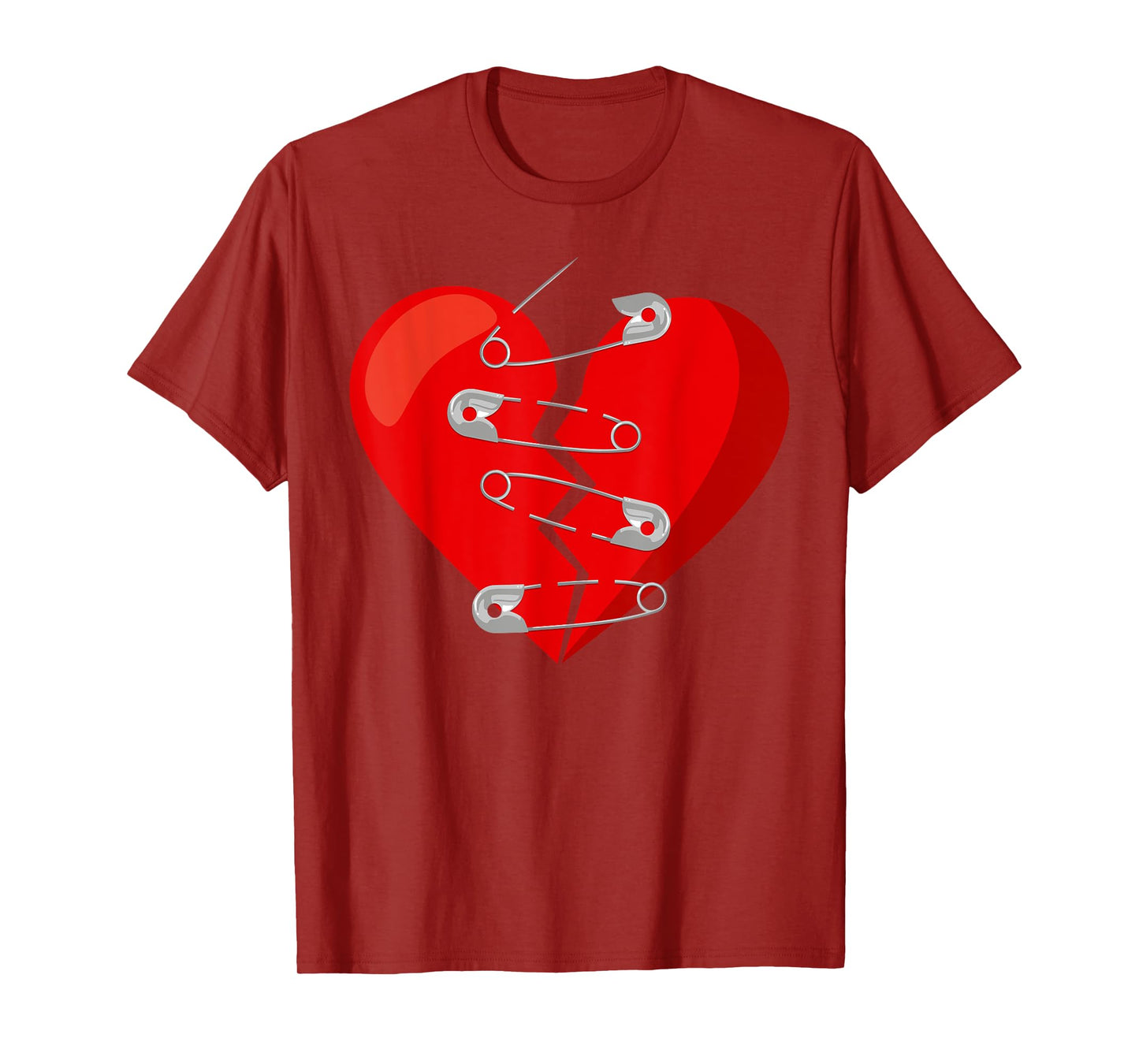 Heart-broken & Safety Pins Anti Valentine Single Awareness T-Shirt