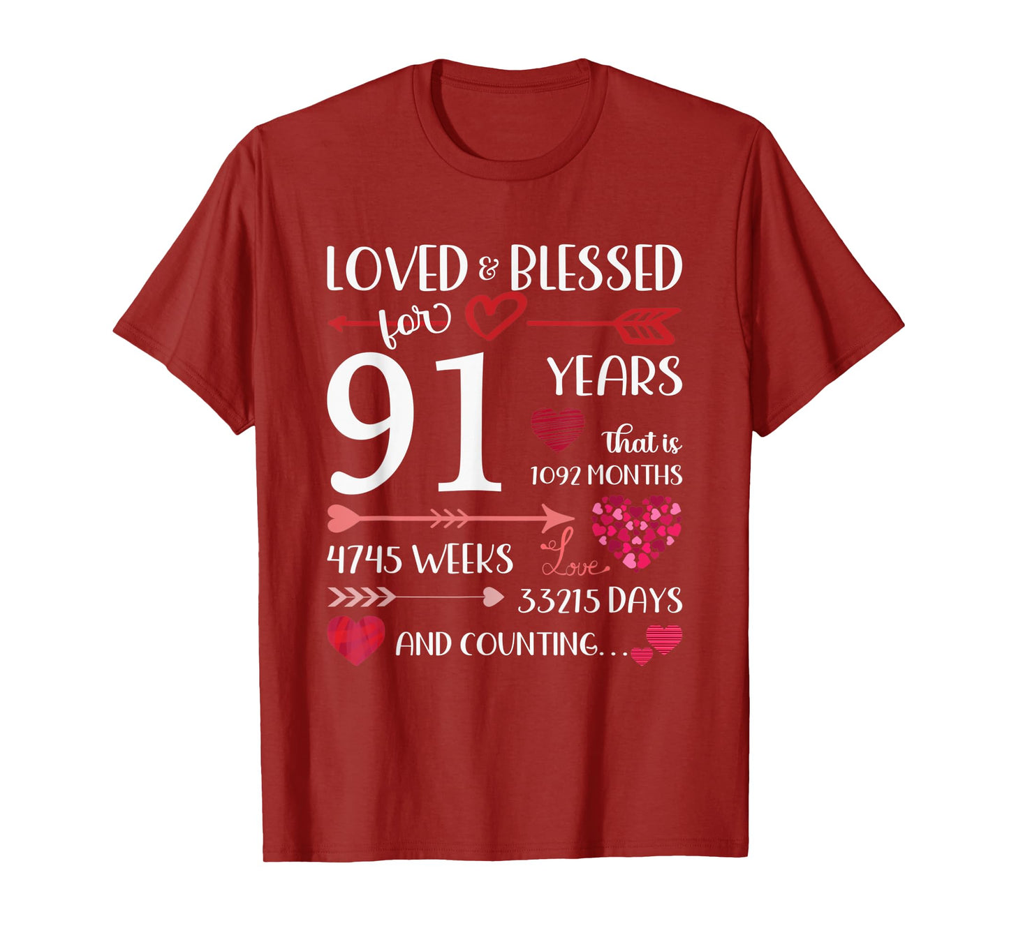 Loved And Blessed For 91 Years Old 91st Birthday Mothers Day T-Shirt