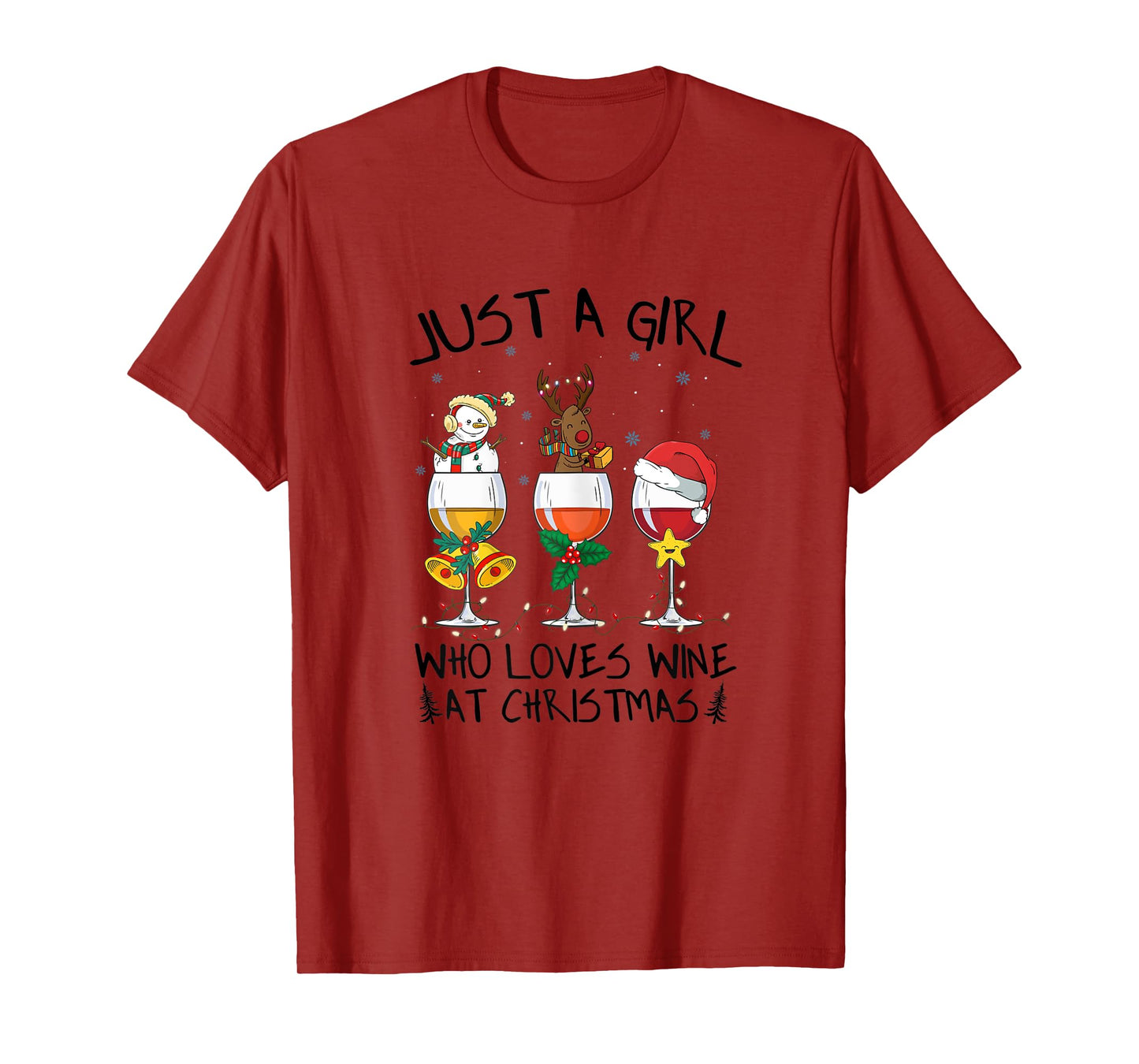 Womens Just a girl who loves Wine at Christmas Costume Xmas gifts T-Shirt