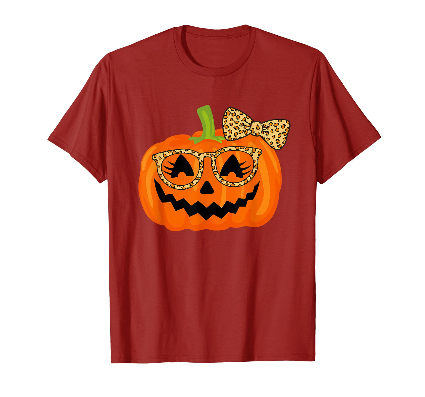 Jack O Lantern Face Pumpkin Halloween Leopard Print Glasses T-Shirt