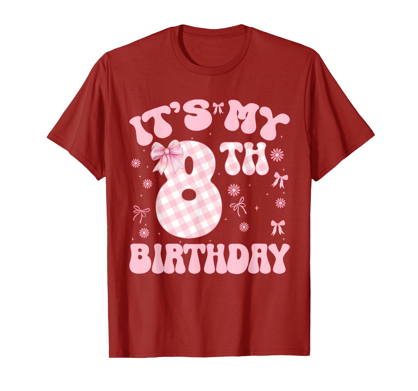 Pink Coquette Bow It's My 8Th Birthday Girls 8 Year Old Kids T-Shirt