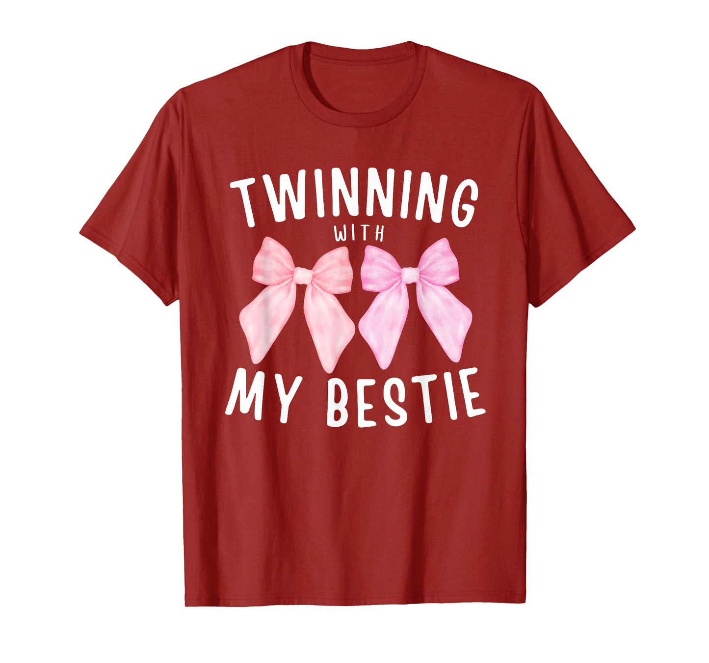 Pink Bow Twinning With My Bestie Twin Matching Twins Friends T-Shirt