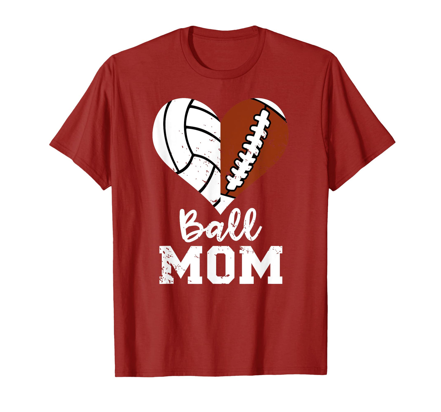 Ball Mom Heart Funny Football Volleyball Mom T-Shirt