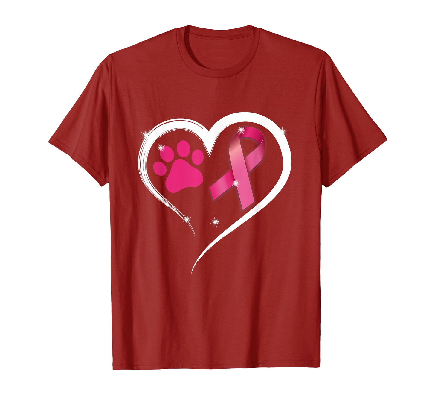 Heart Dog Paw Print Pink Ribbon Breast Cancer Awareness T-Shirt