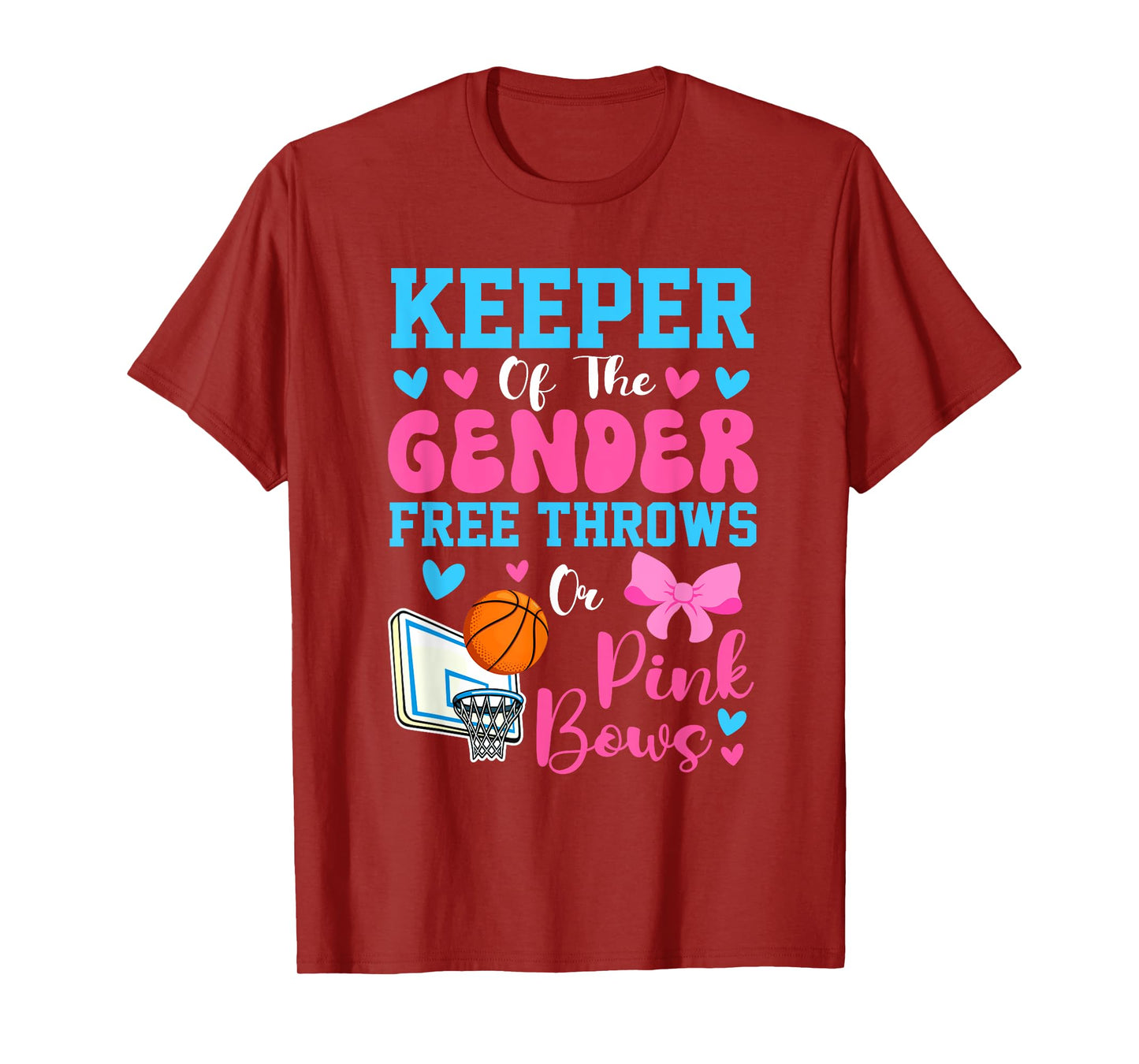 Keeper Of The Gender Reveal Free Throws or Pink Bows Party T-Shirt