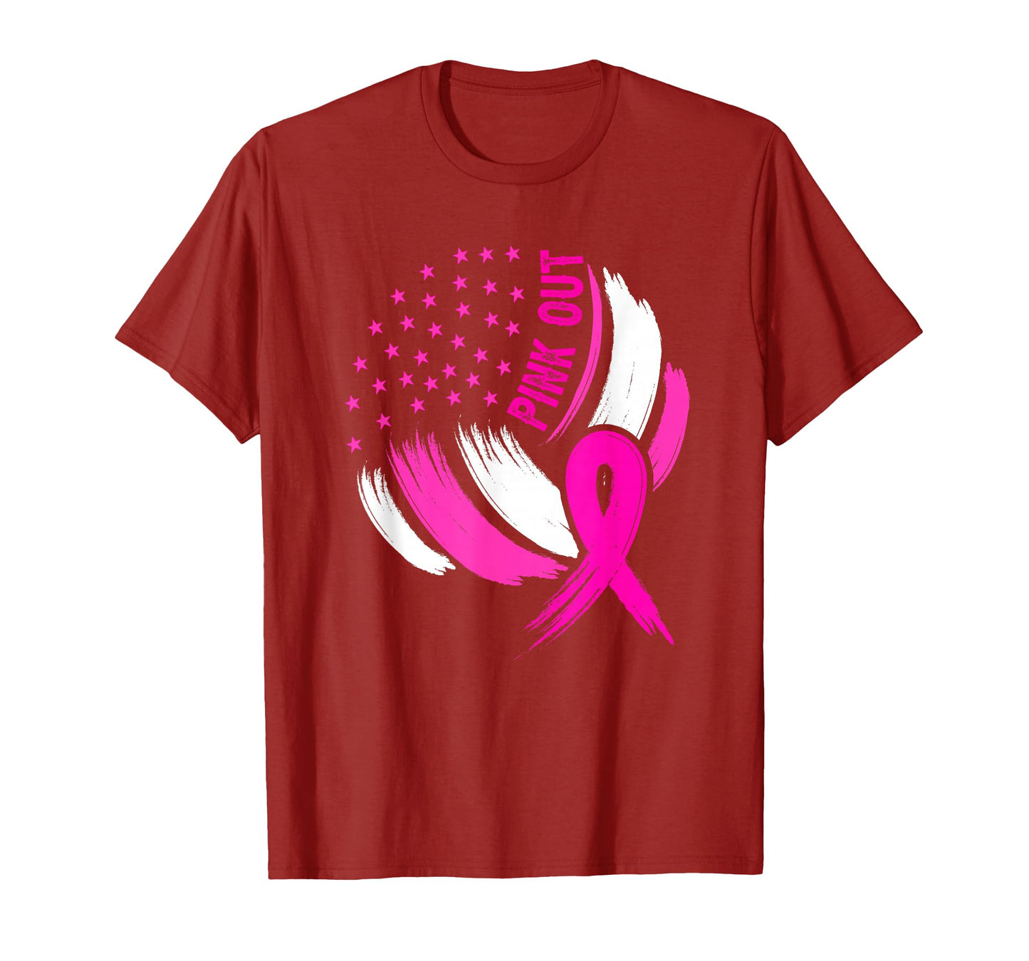 Volleyball Pink Out Breast Cancer Awareness Ribbon USA Flag T-Shirt