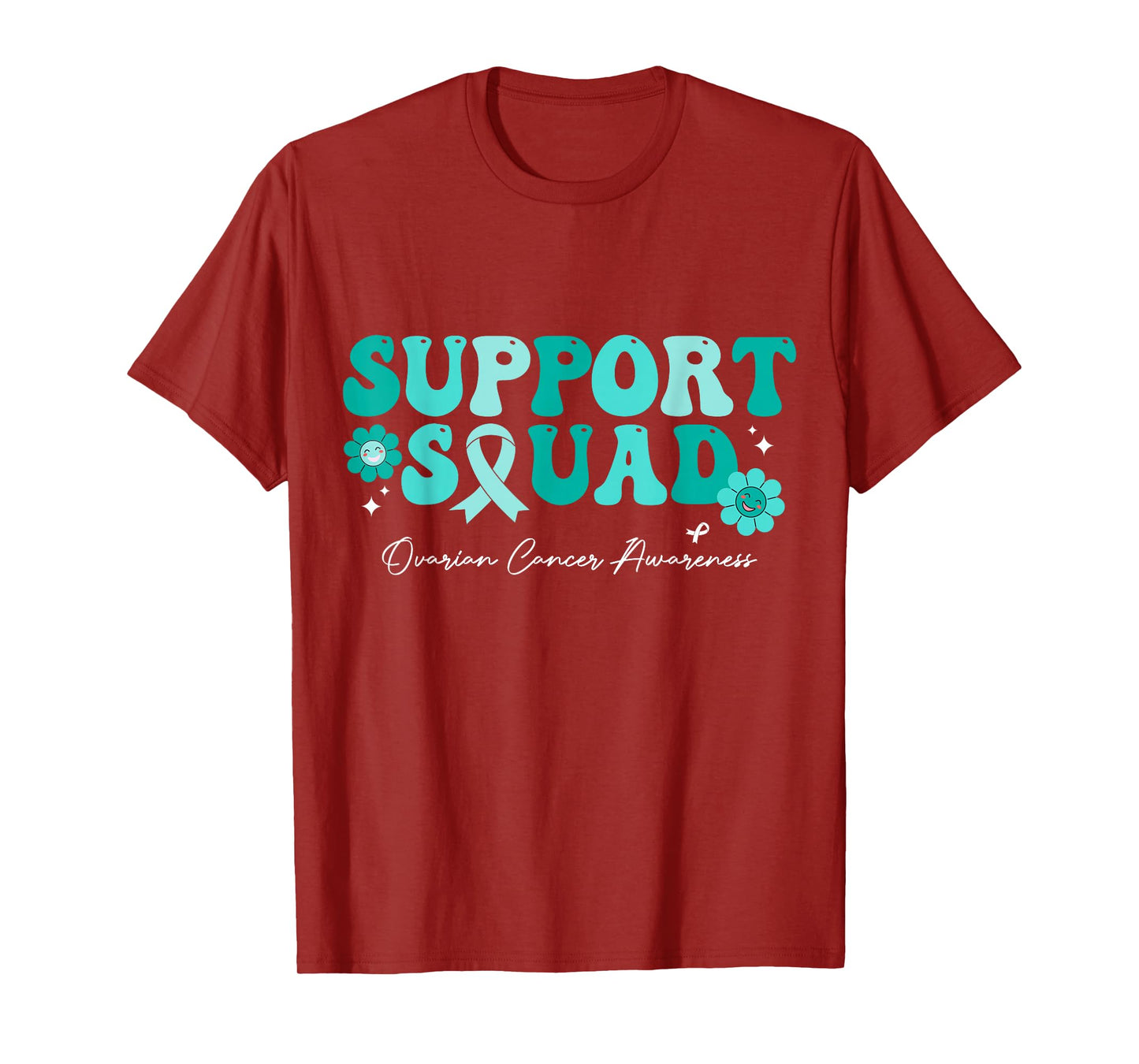 Groovy Support Squad Ovarian Cancer Awareness White Ribbon T-Shirt
