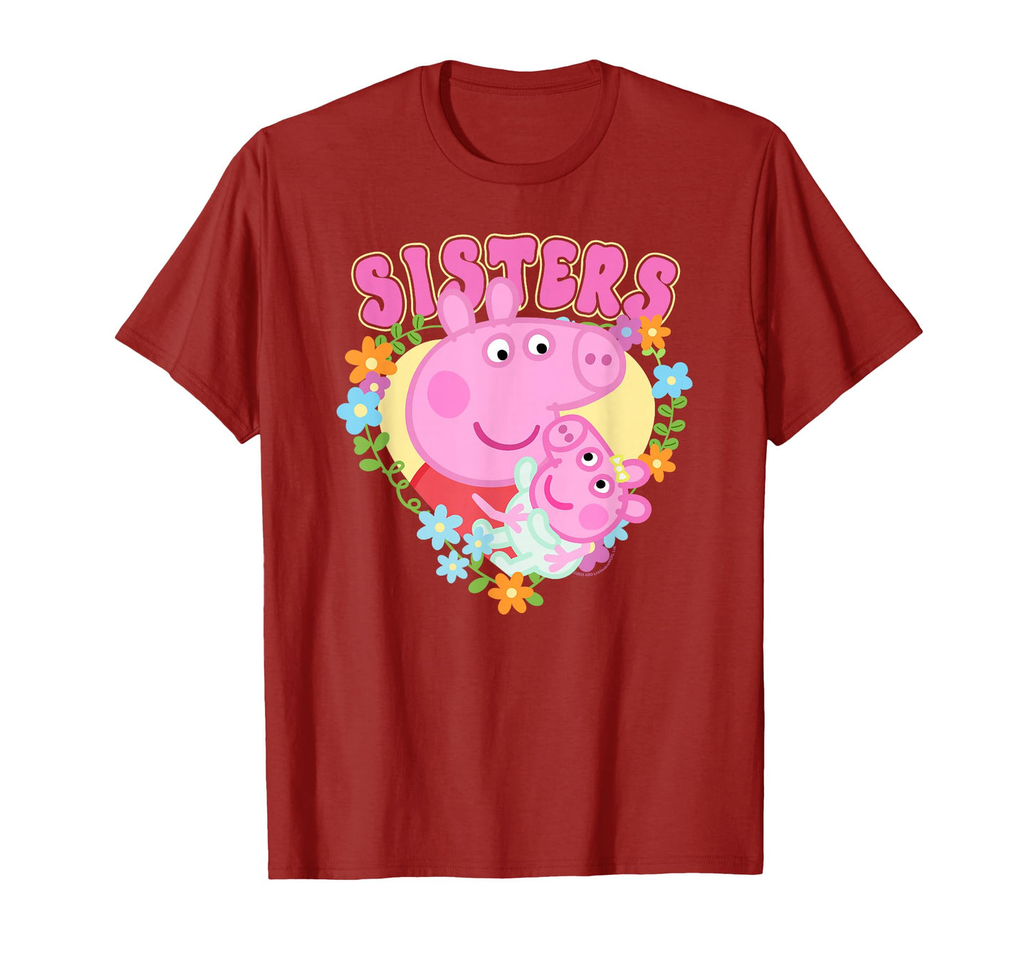 Peppa Pig 20th Anniversary Sisters Cute Floral Portrait T-Shirt