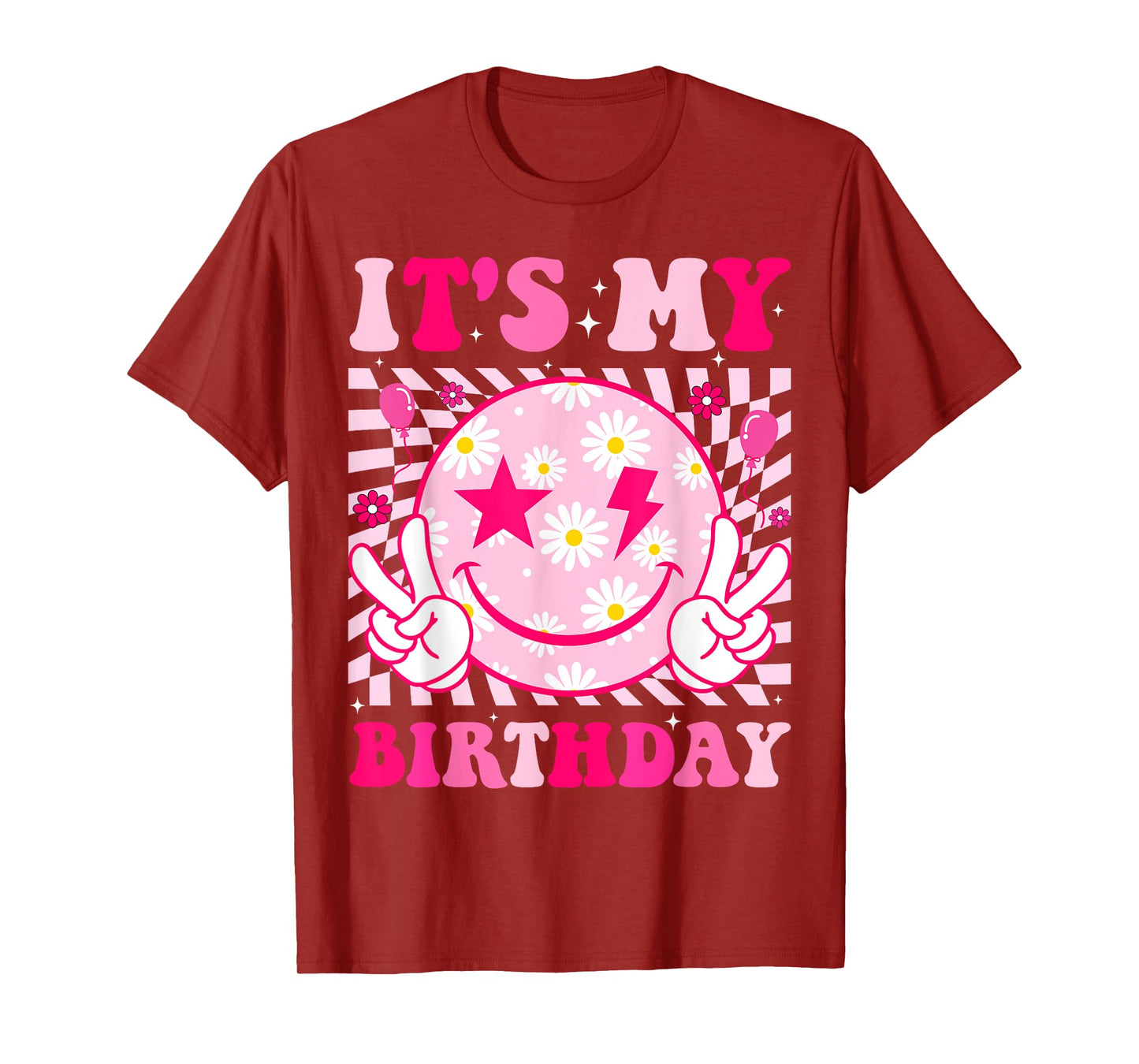 It's My Birthday Daisy Happy Smile Face Star Peace Girls T-Shirt