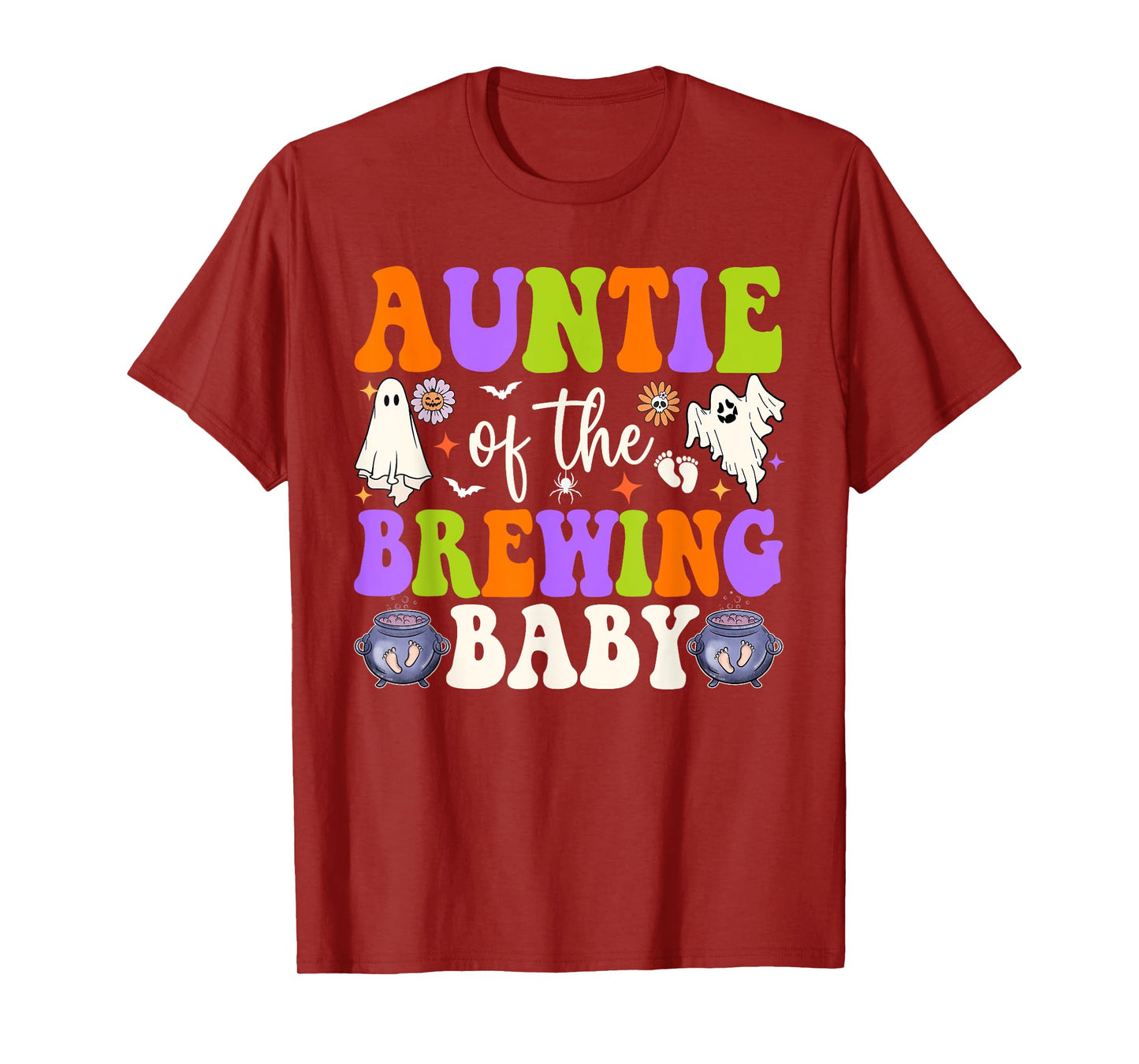 Auntie of Brewing Baby Halloween Theme Baby Shower Spooky T-Shirt