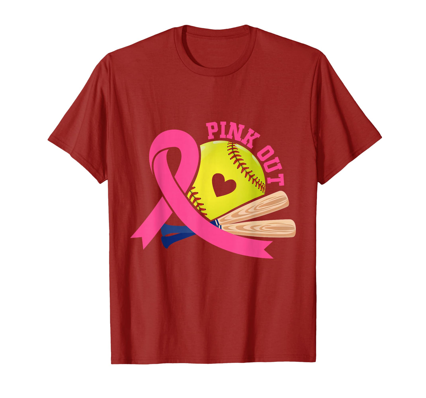 Pink Out Breast Cancer Awareness Pink Ribbon Softball T-Shirt