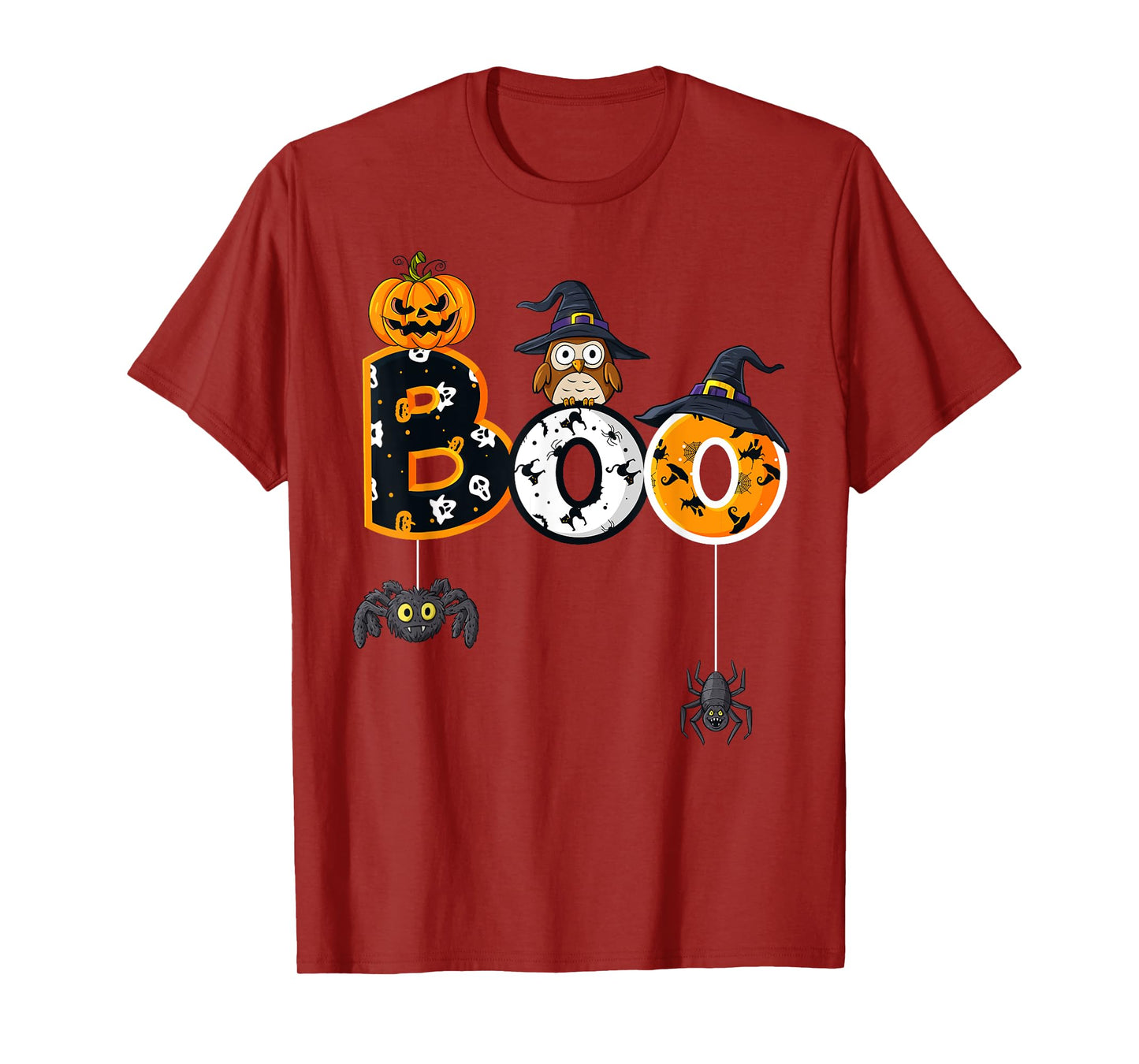 Halloween Boo Owl With Witch Hat Spiders Boys Girls Kids T-Shirt