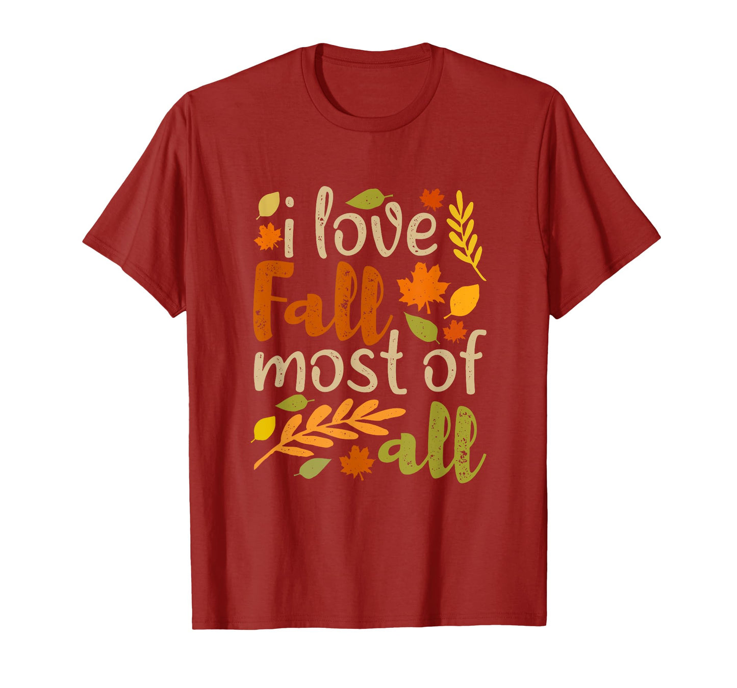 I Love Fall Most of All Vintage Autumn Leaves Distressed T-Shirt