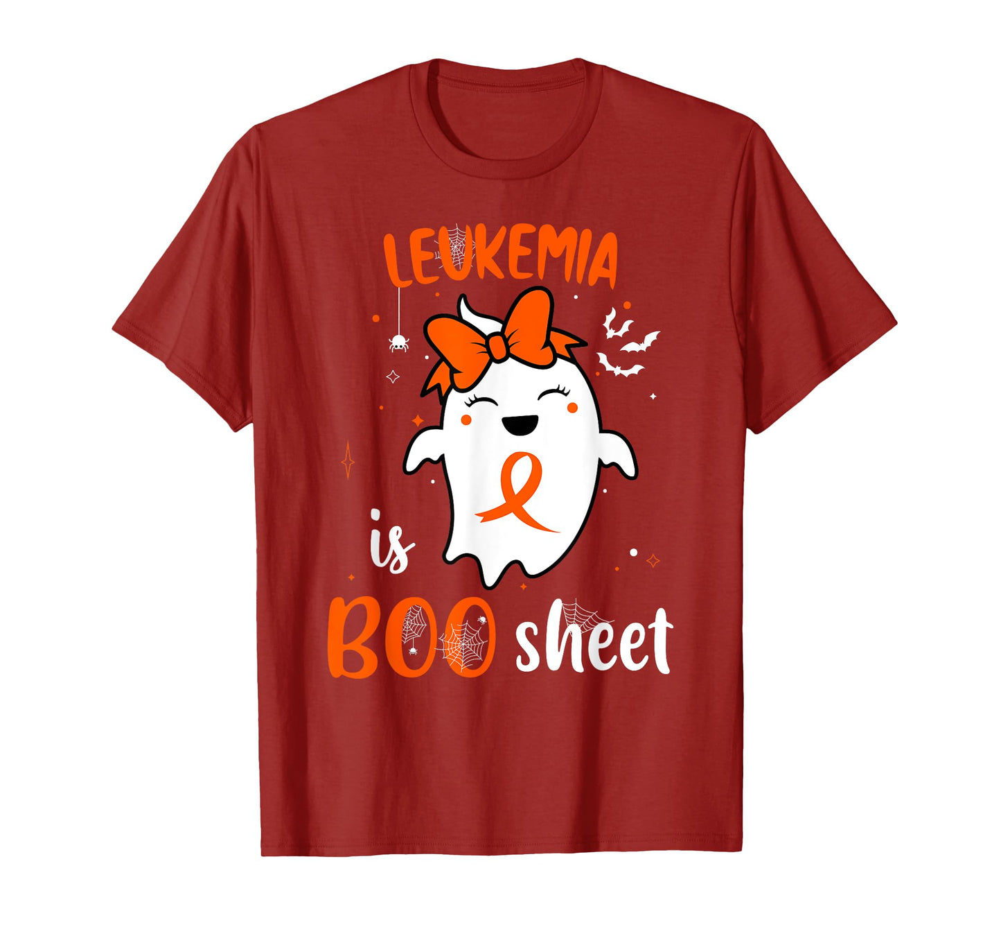 Leukemia is Boo Sheet Halloween Cute Ghost Orange Ribbon T-Shirt