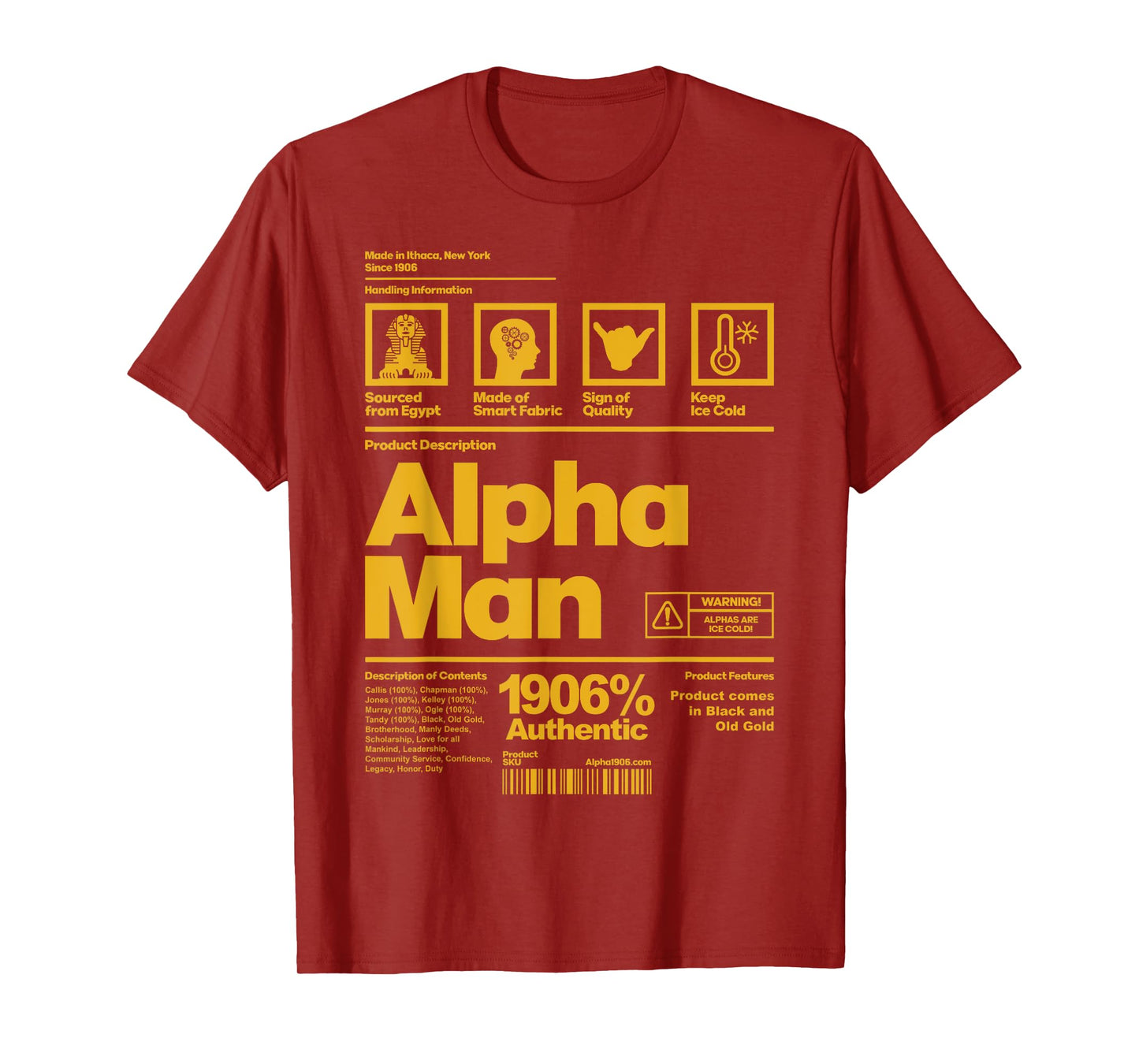 Mens Alpha African 1906 Fraternity Information Description T-Shirt