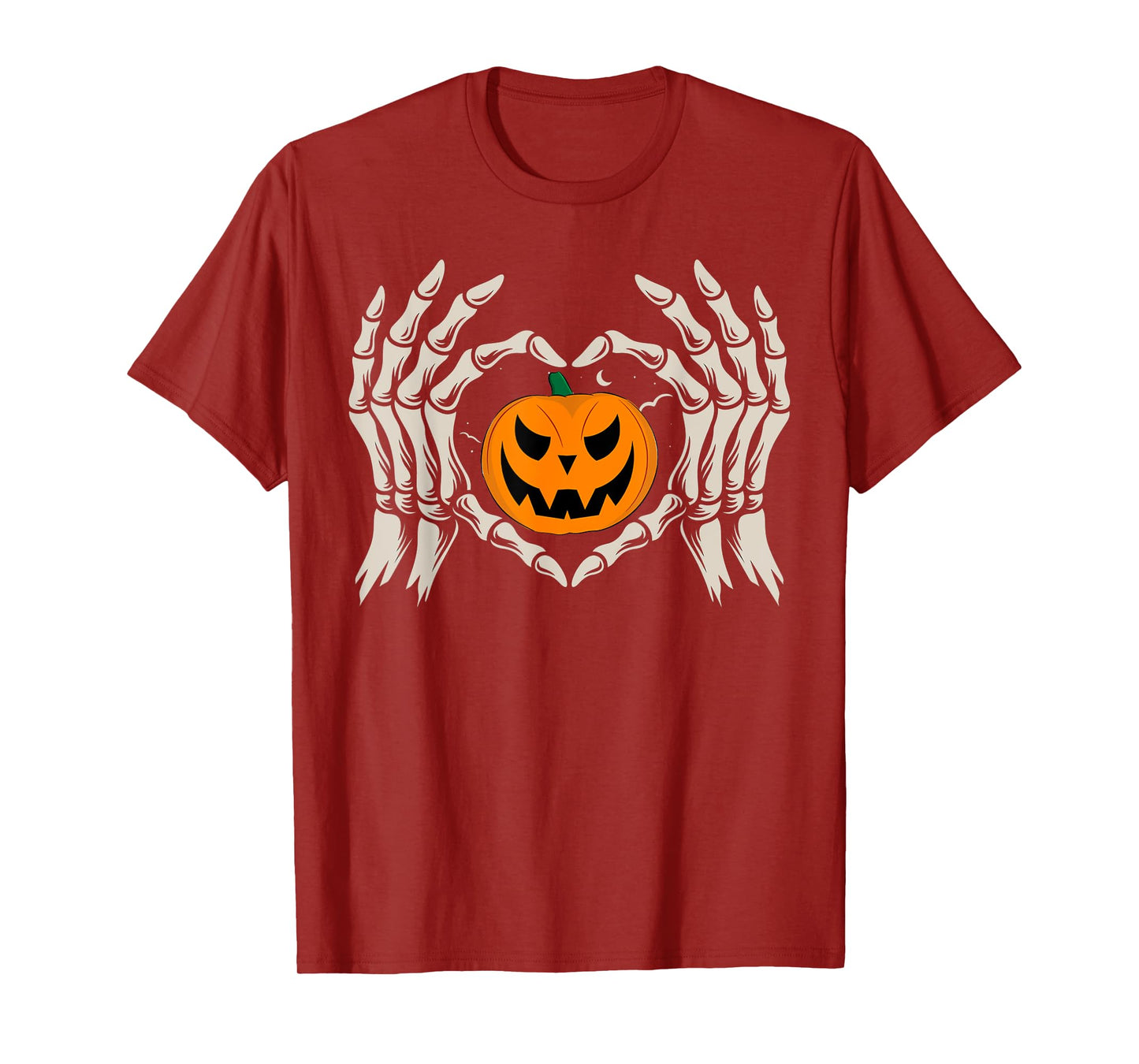 Skeleton Hand Heart with Pumpkin Halloween Funny Bones Love T-Shirt