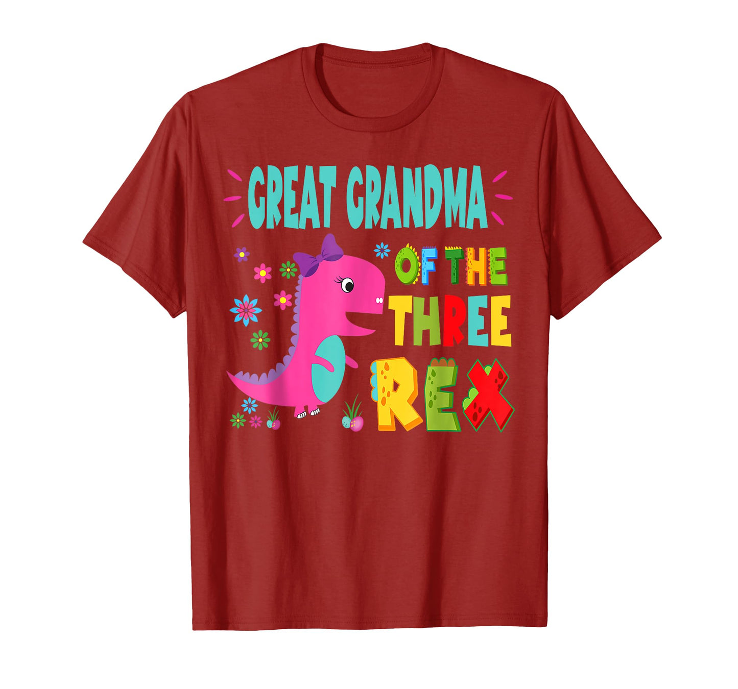 Great Grandma Of The Three Rex Birthday Dinosaur Family T-Shirt