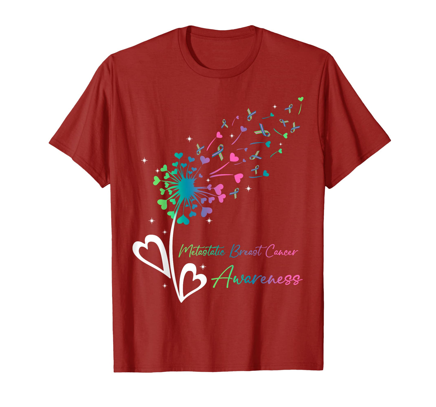 Heart Dandelion Flower Green Teal Pink Ribbons MBC Awareness T-Shirt