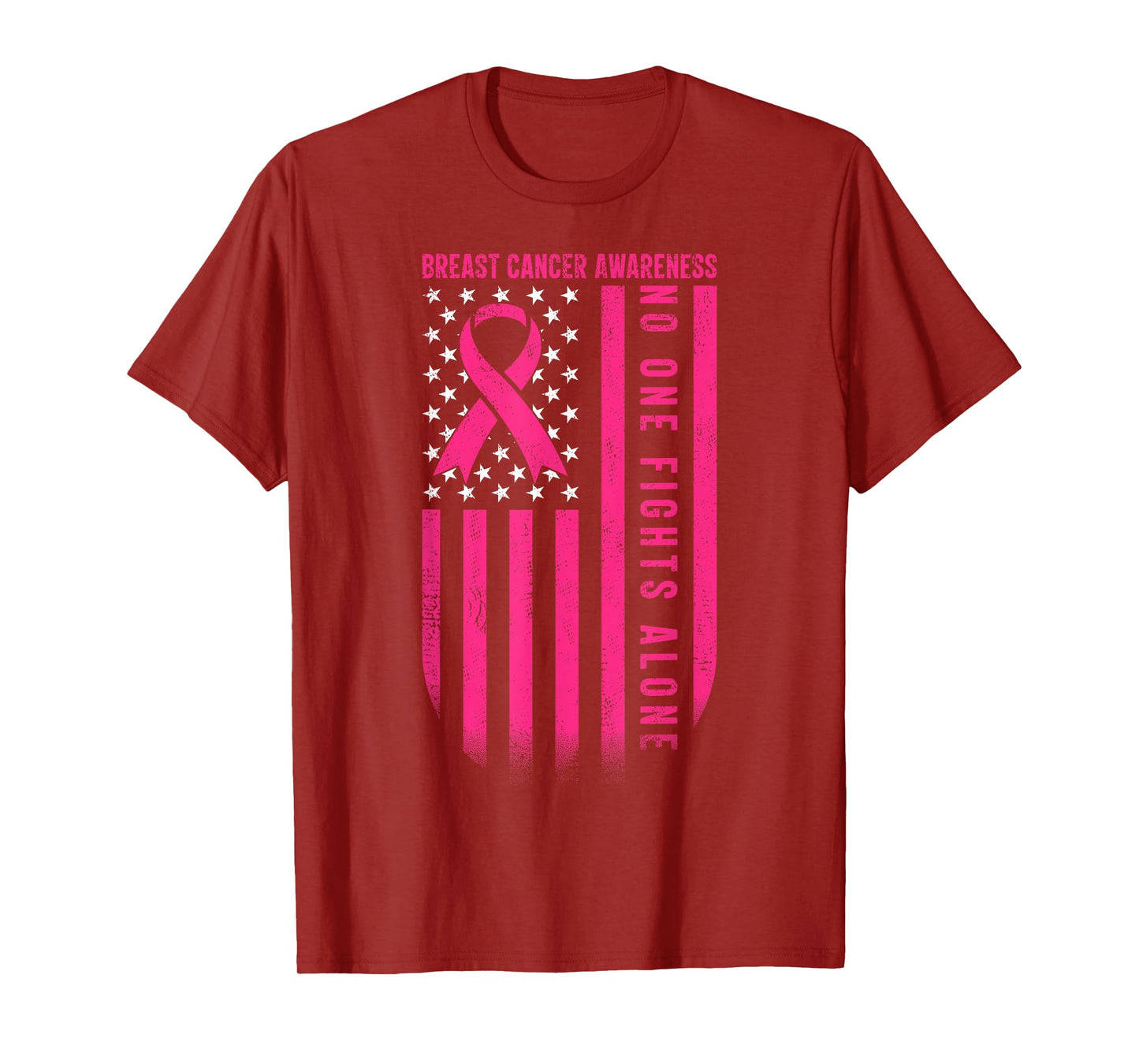 No One Fights Breast Cancer Alone American Flag Pink Ribbon T-Shirt
