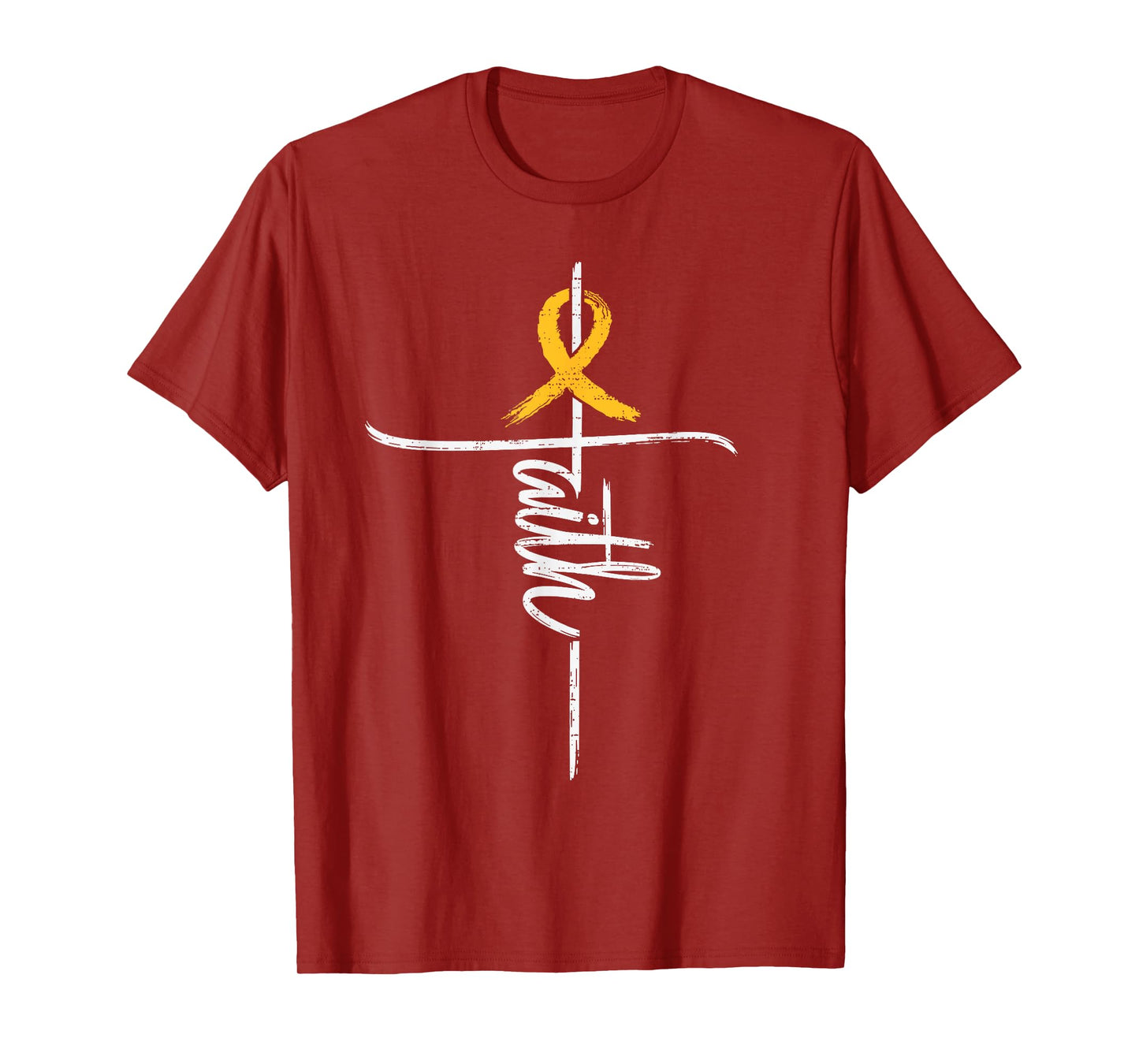 Faith Childhood Cancer Awareness Cross Christian Gold Ribbon T-Shirt