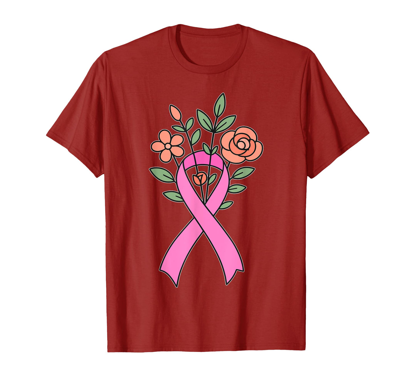 Cute Floral Pink Ribbon Breast Cancer Awareness Women Girls T-Shirt