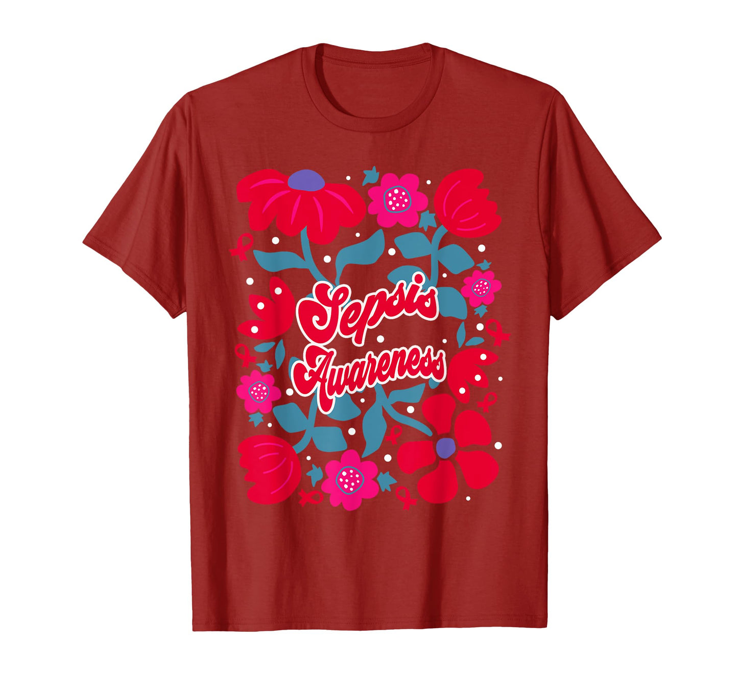 Sepsis Awareness Groovy Red Boho Flower Art Ribbon T-Shirt