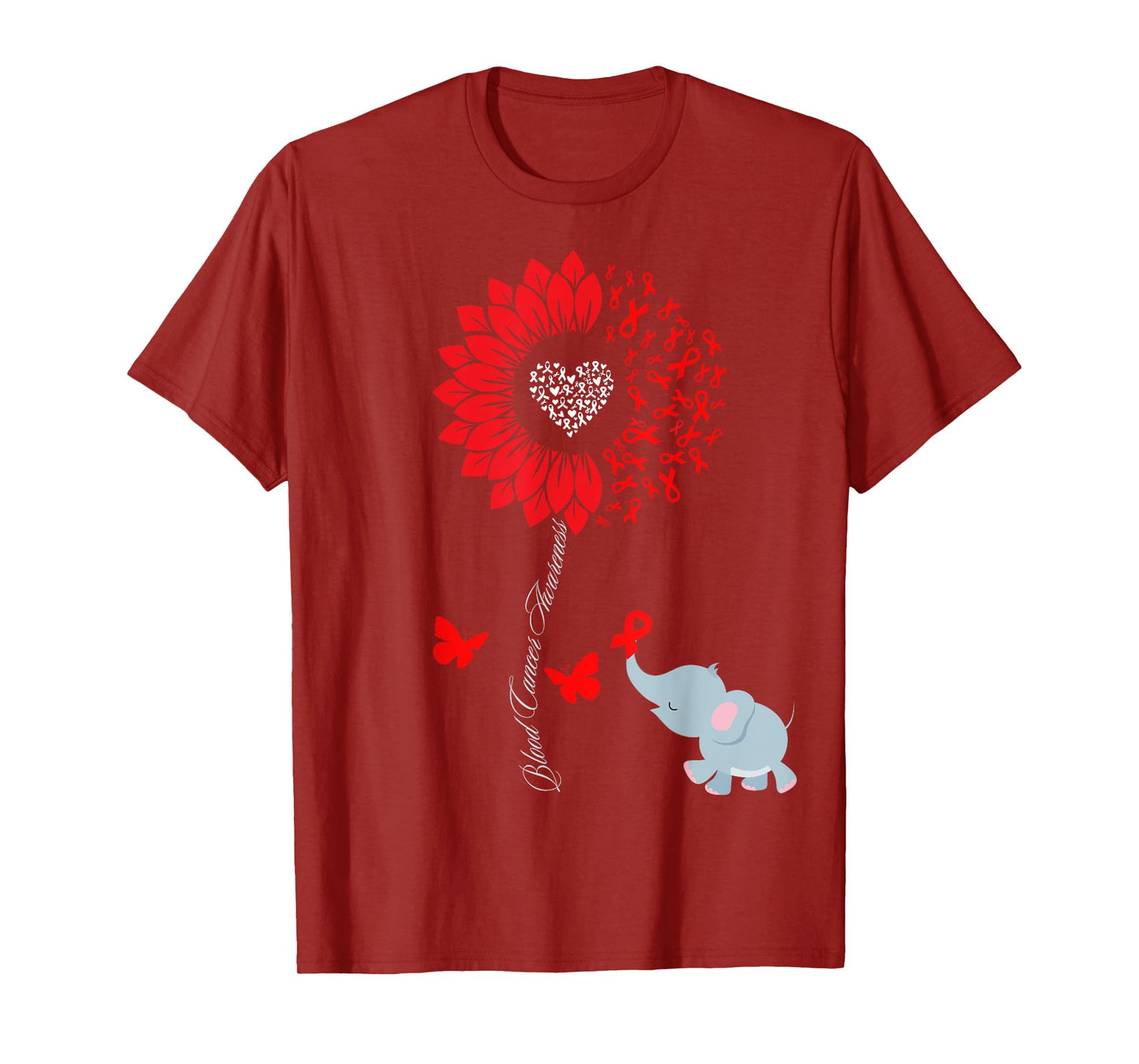 Blood Cancer Awareness Sunflower Elephant Butterfly Ribbon T-Shirt