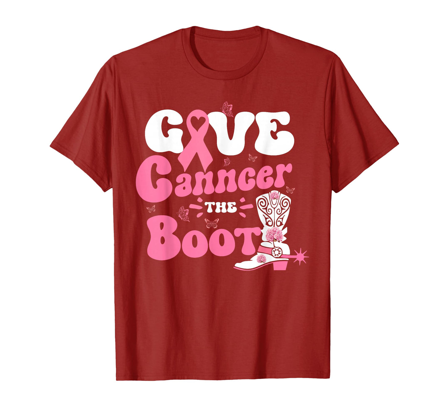 Give Breast Cancer The Boot Pink Ribbon Western Cowboy Boots T-Shirt