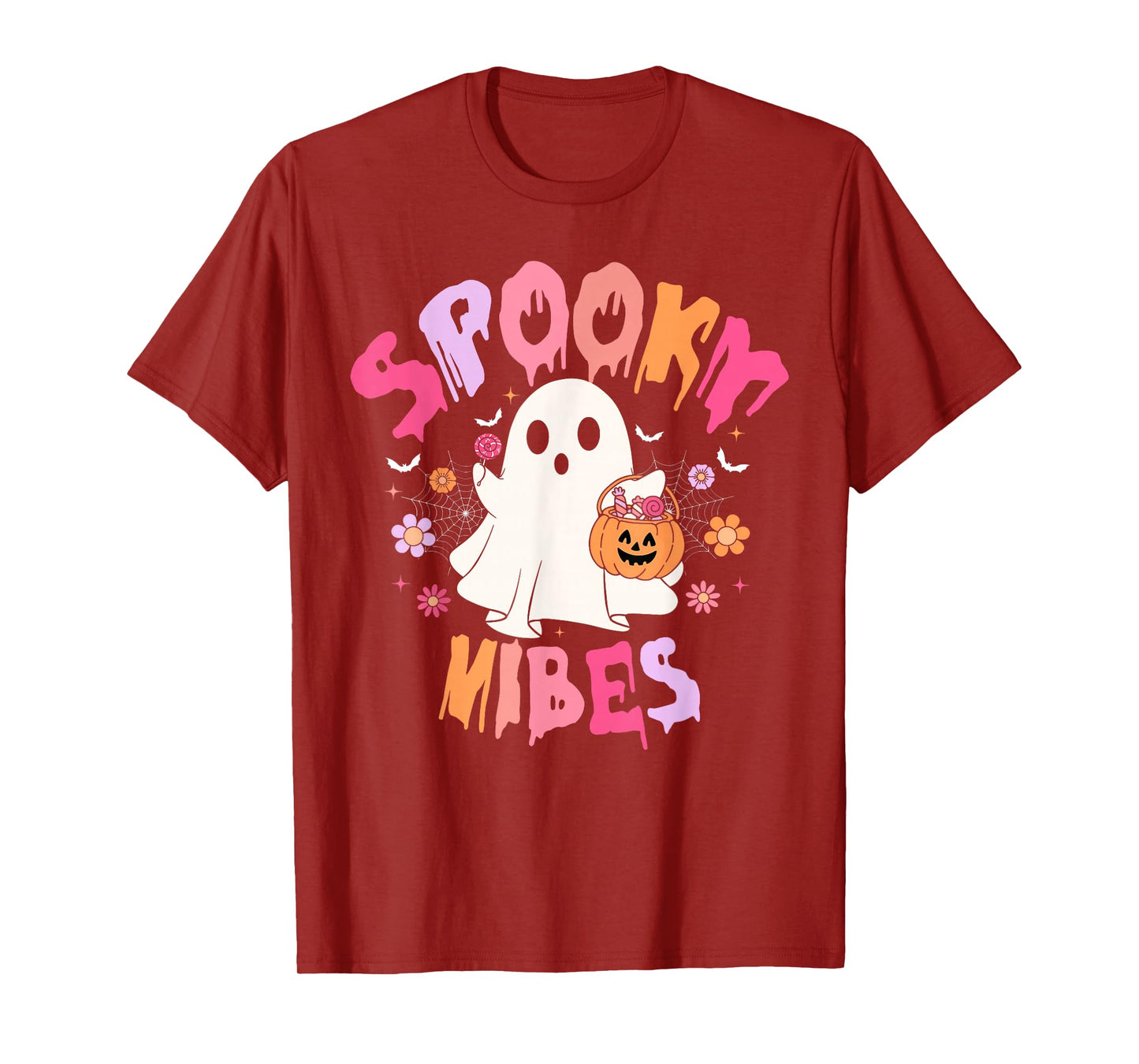 Groovy Spooky Vibes Cute Boo Ghost Halloween Costumes Girls T-Shirt