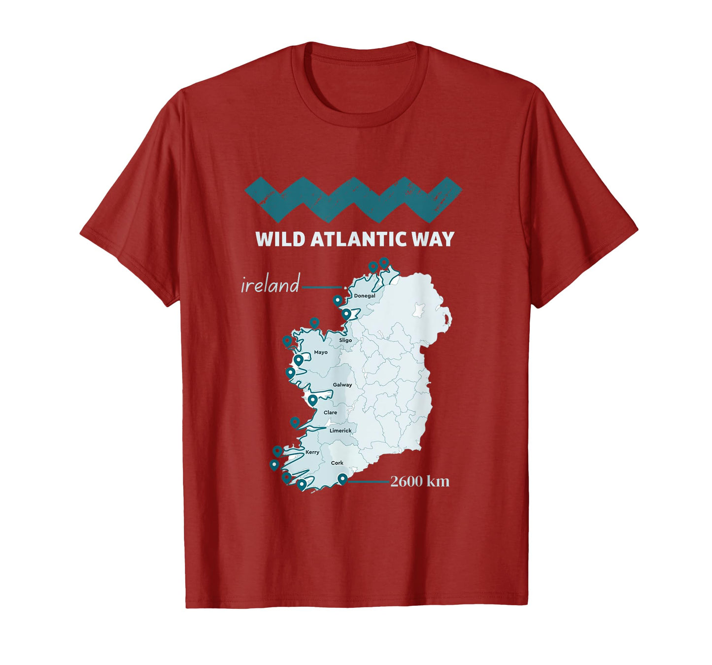 The wild atlantic way ireland coastal route map, west coast T-Shirt