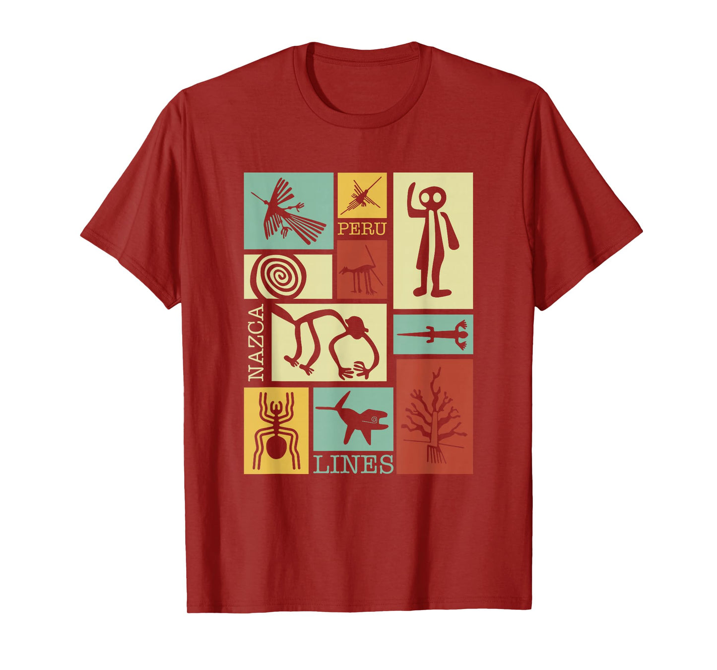 National Introvert Society Nazca Lines Peru Geoglyphs Retro T-Shirt - Black, Small, Unisex, Short Sleeve, Classic Fit