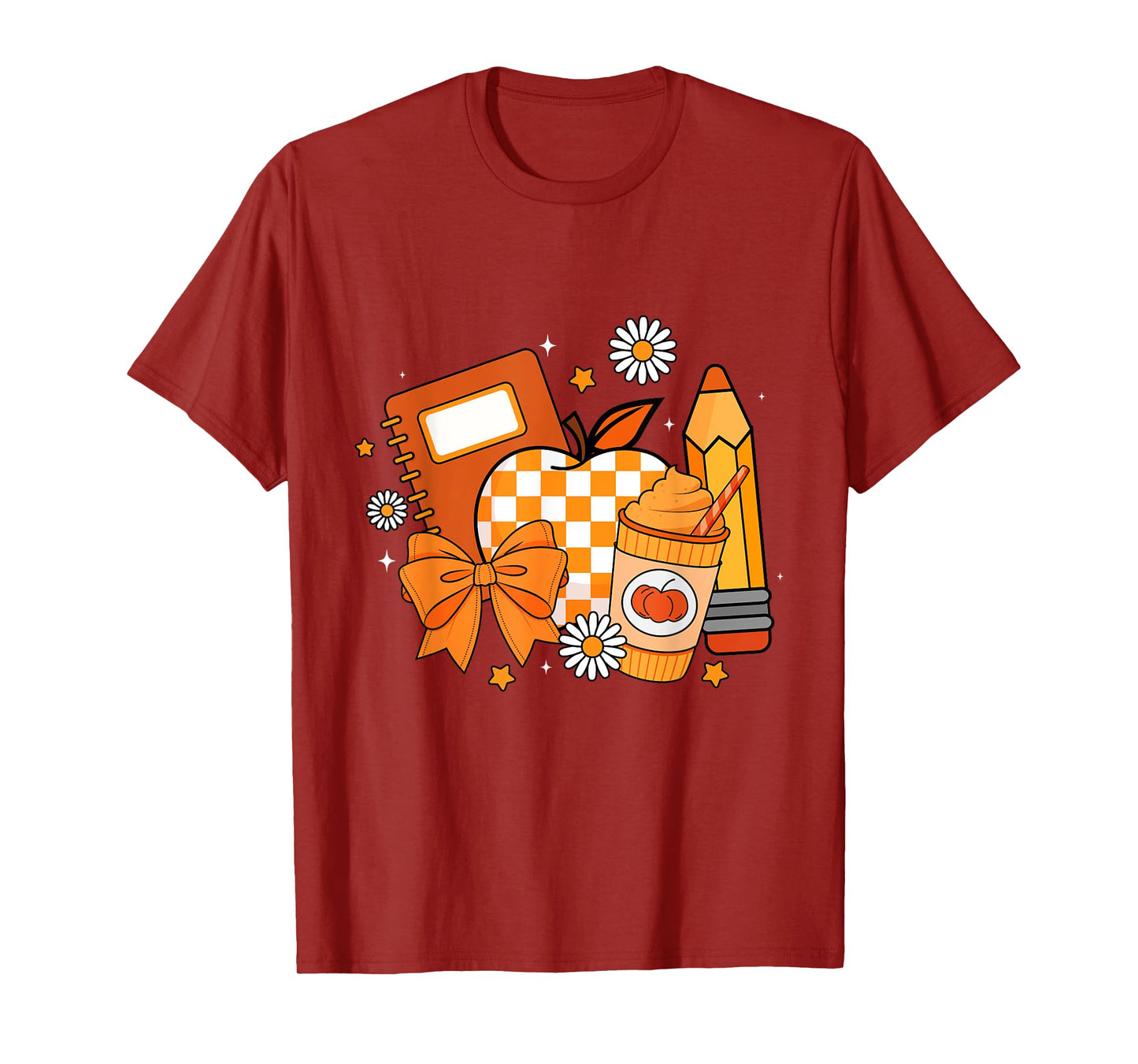 Retro Coquette Bow Pencil Teacher Fall Season Thanksgiving T-Shirt