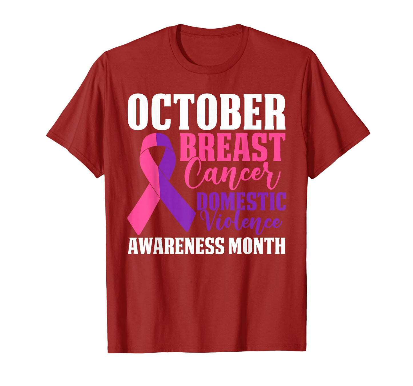 October We Wear Purple Pink Domestic Violence Breast Cancer T-Shirt