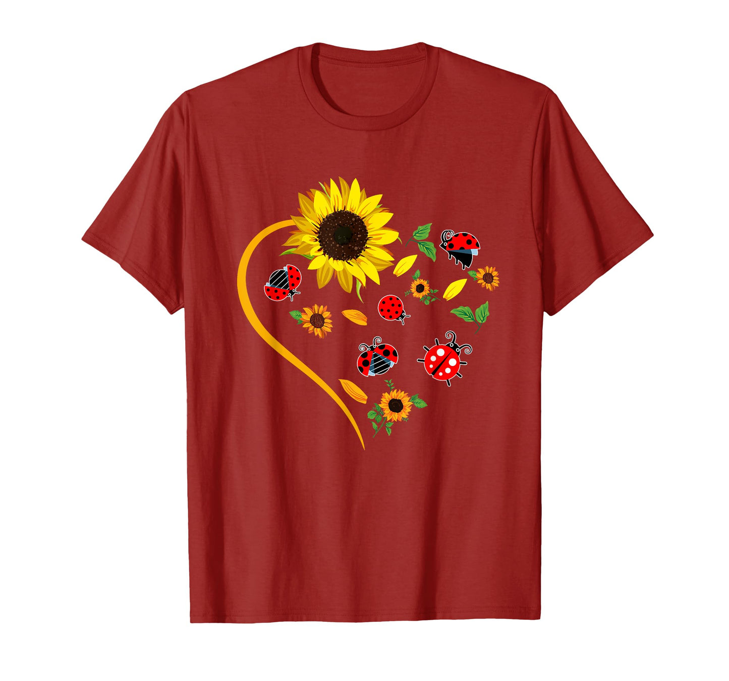 Sunflowers Ladybugs Cute Heart Shape Matching Insect Lover T-Shirt