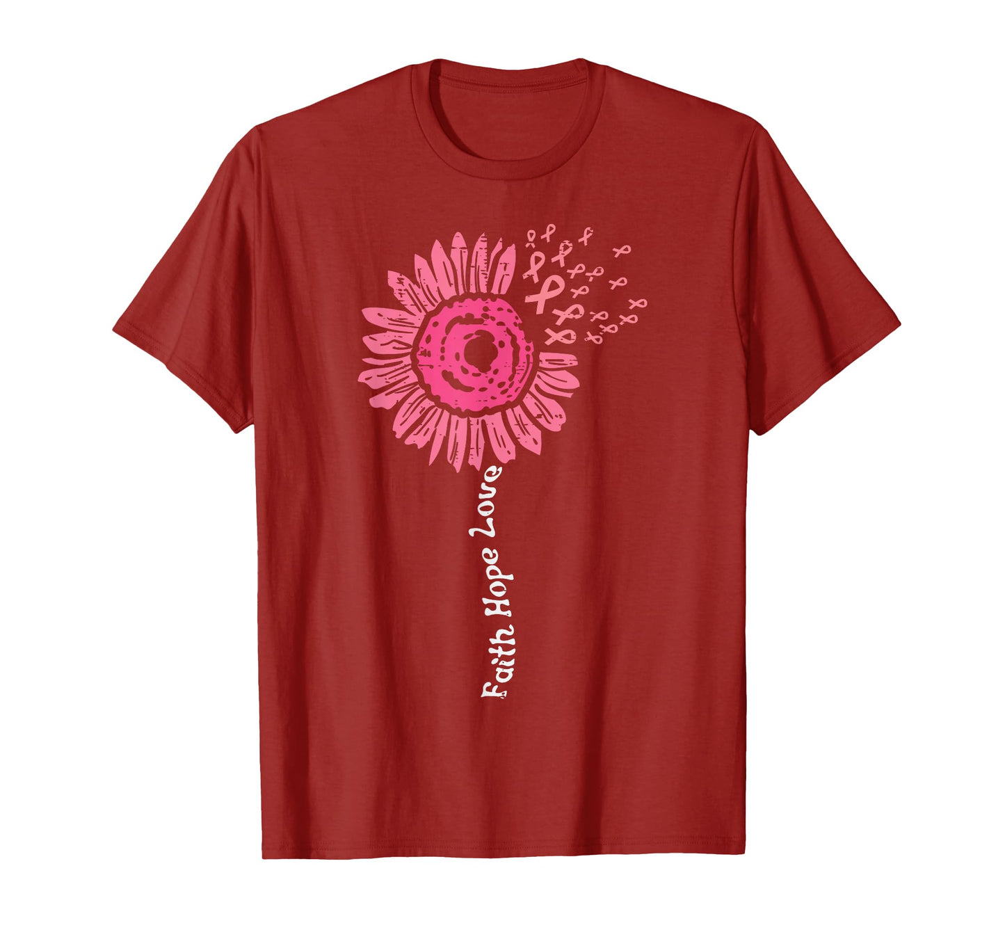 Faith Hope Love Flower Pink Ribbon Breast Cancer Awareness T-Shirt