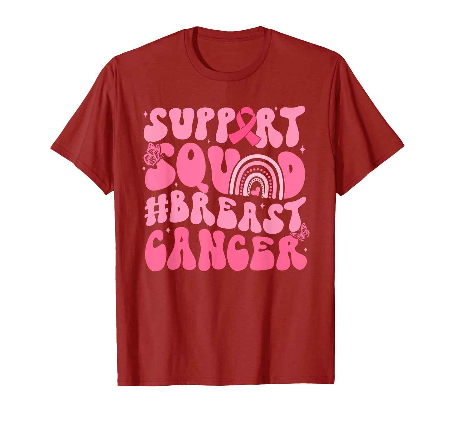 Boho Groovy Pink Rainbow Breast Cancer Support Squad T-Shirt