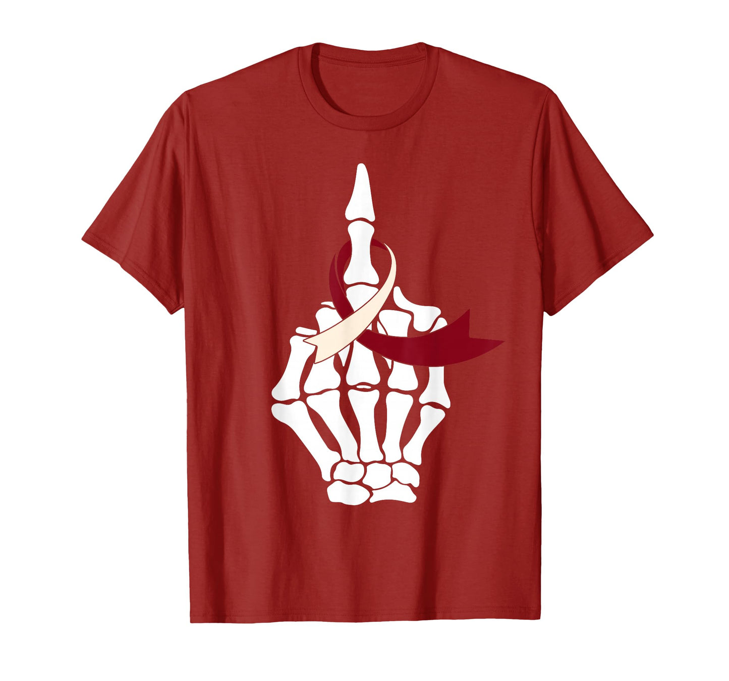 Fuck Head & Neck Cancer Middle Finger Burgundy Ivory Ribbon T-Shirt