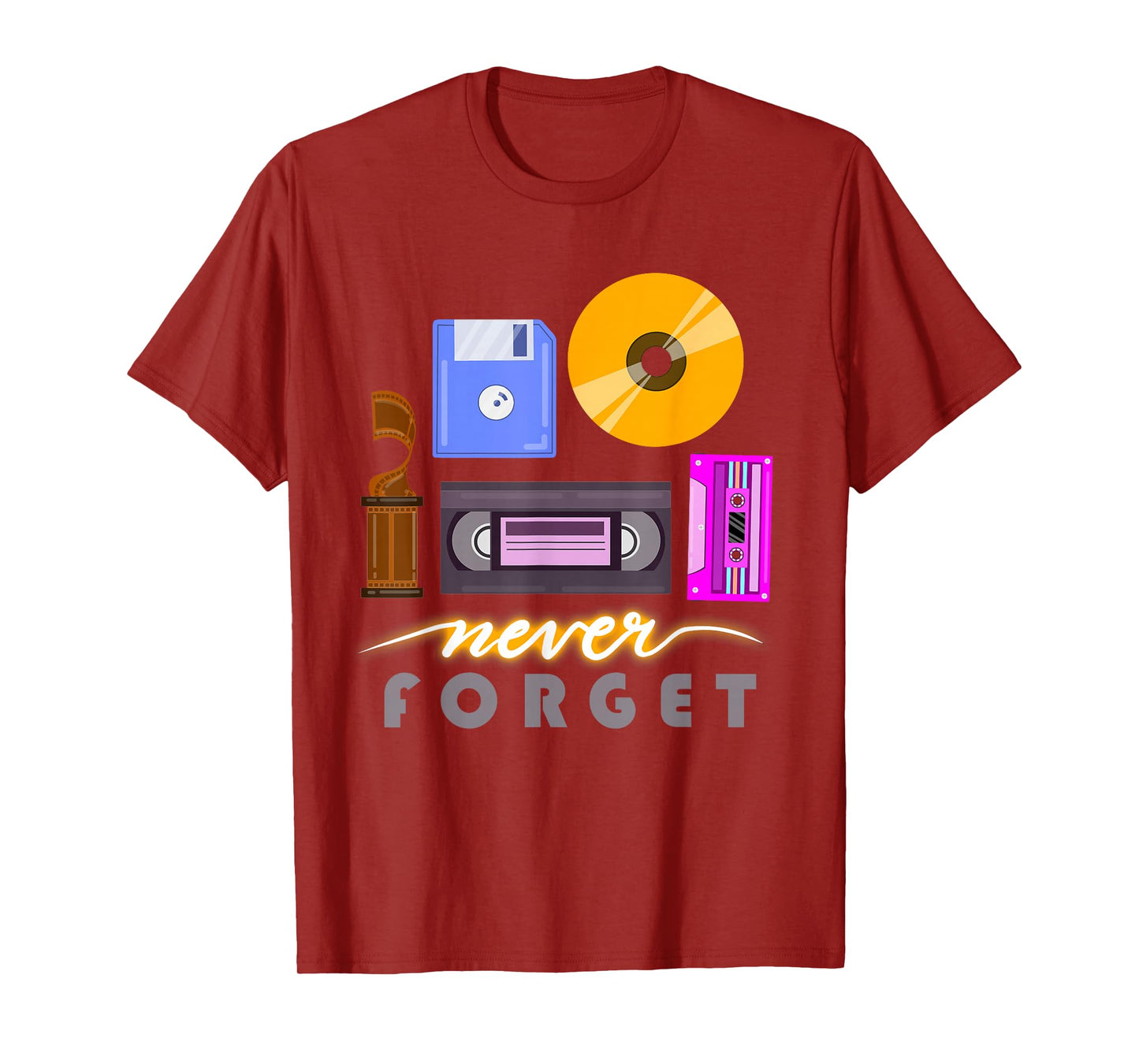 A Good Apparel Co. Never Forget Retro Vintage Cassette Tape Floppy Disk VHS CD Unisex-Adults T-Shirt