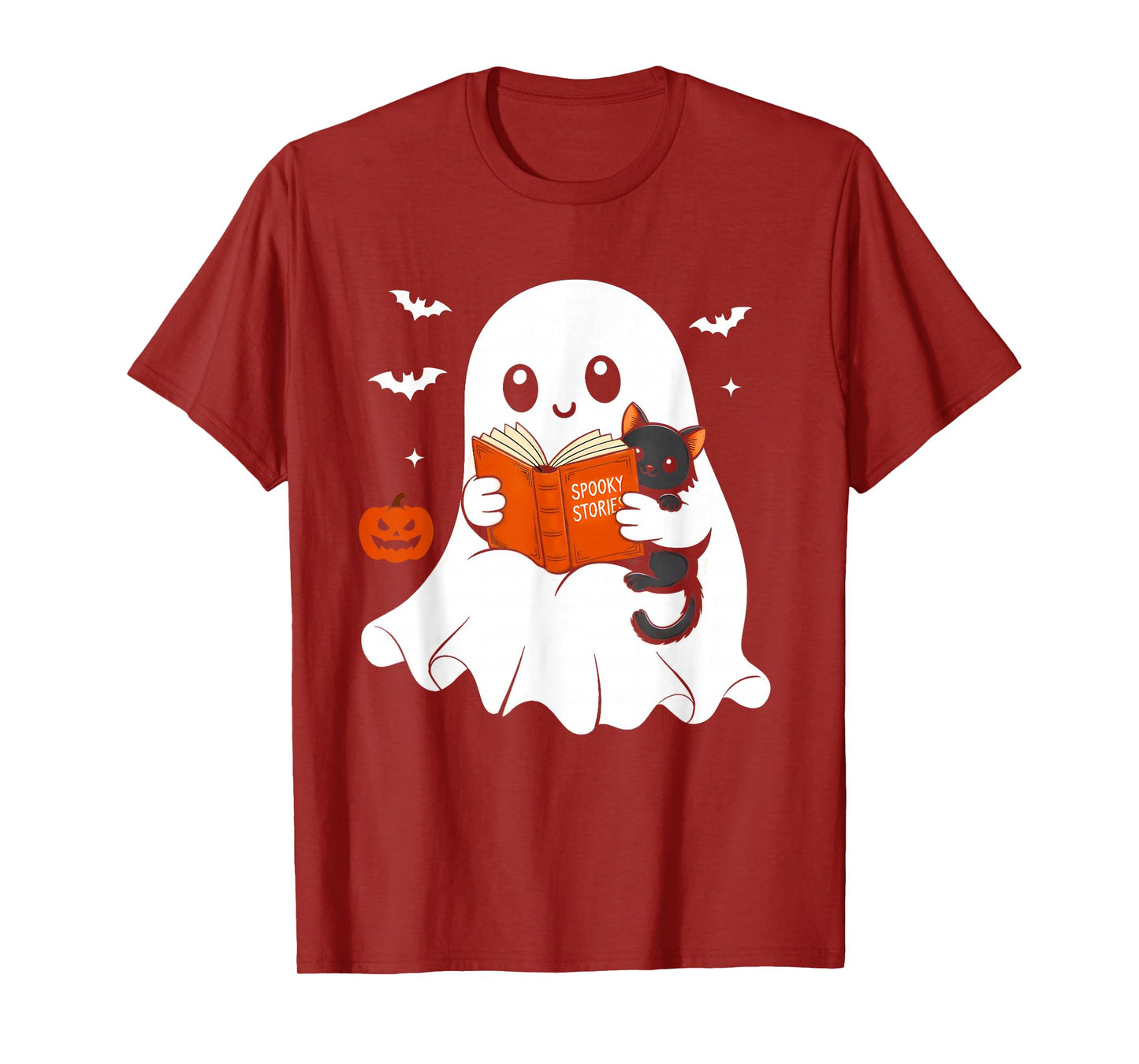 Ghost Reading Book Black Cat Halloween Costume Men Women T-Shirt