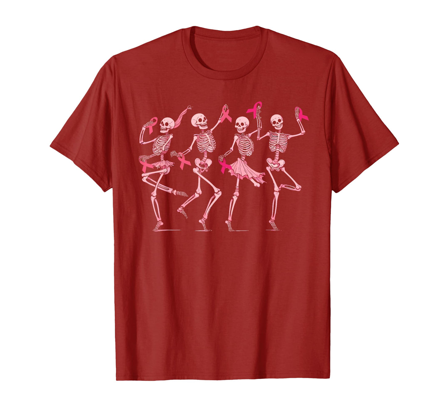 Skeleton Dancing Pink Ribbon Breast Cancer Awareness Support T-Shirt