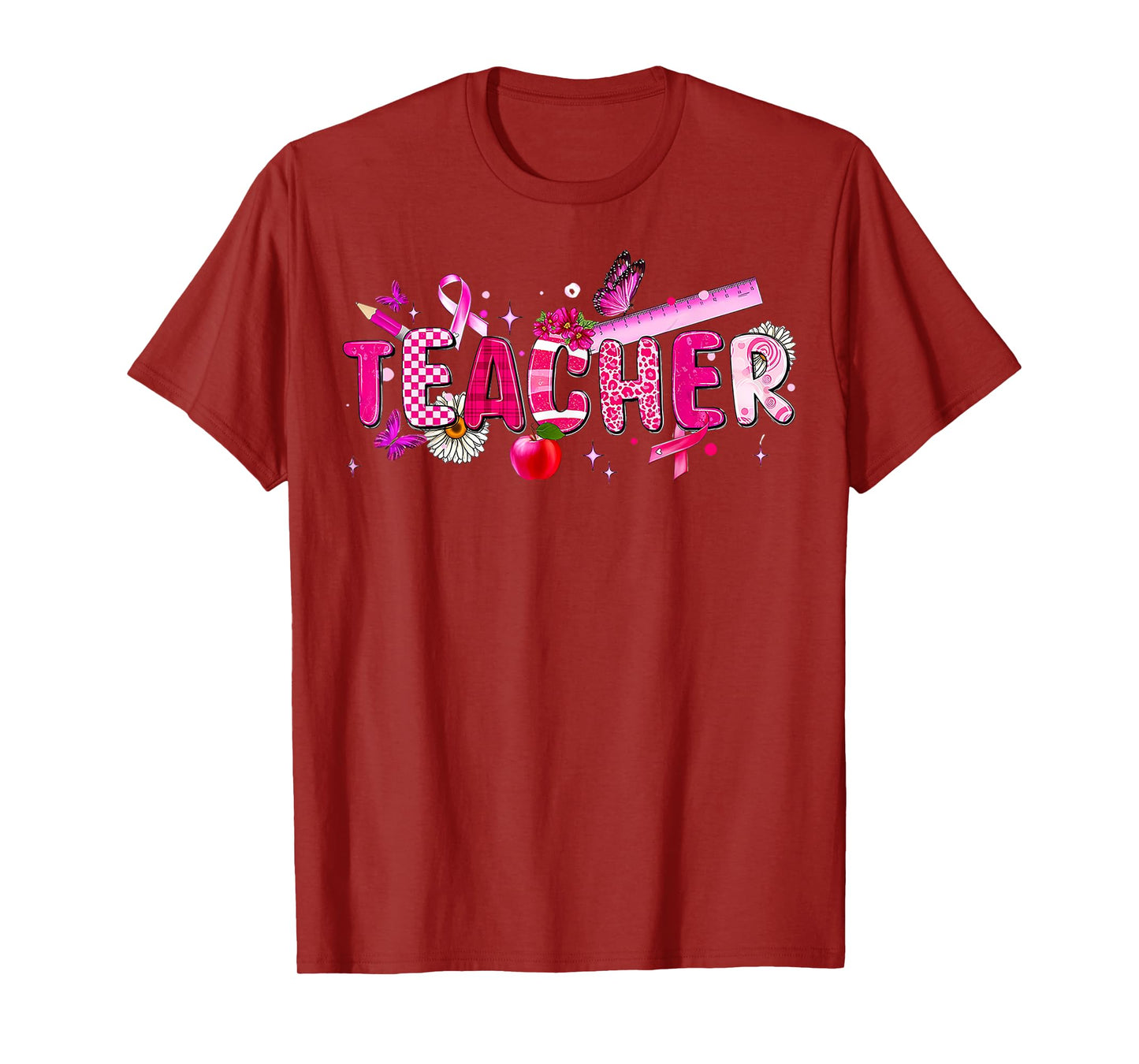 Cancer Awareness Teacher Pink Ribbon Breast Cancer Month T-Shirt